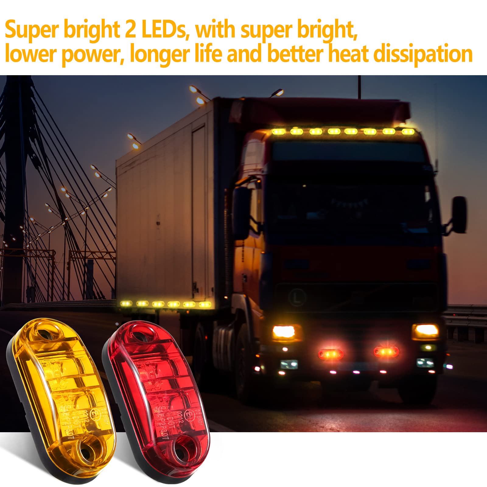 Tallew 20 Pieces 2.5 Inch 2 Diode Trailer Marker Lights Waterproof Led Trailer Side Marker Light Oval Trailer Running Lights For