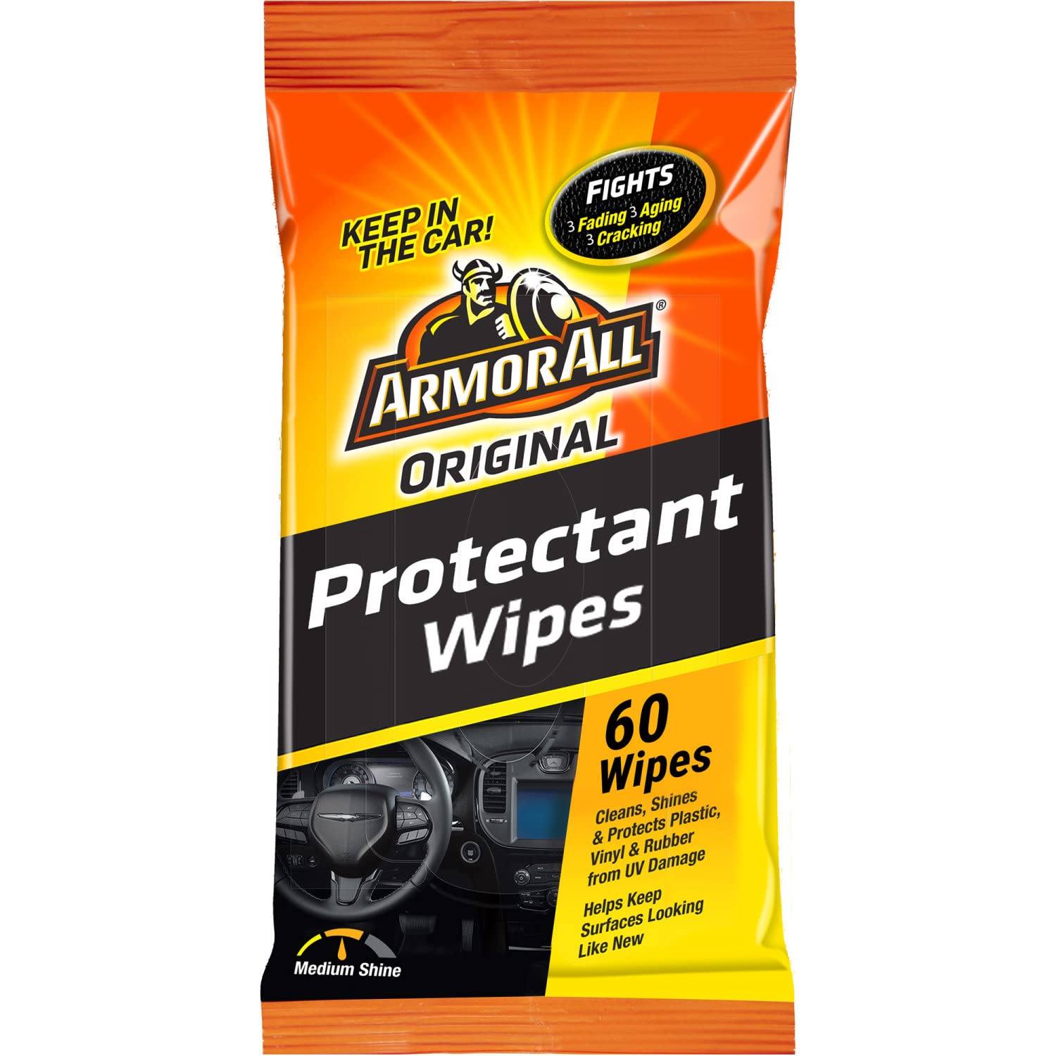 Armor All Car Protectant Wipes , Interior Car Wipes With Uv Protection Against Cracking And Fading, 60 Count Each, 6 Pack