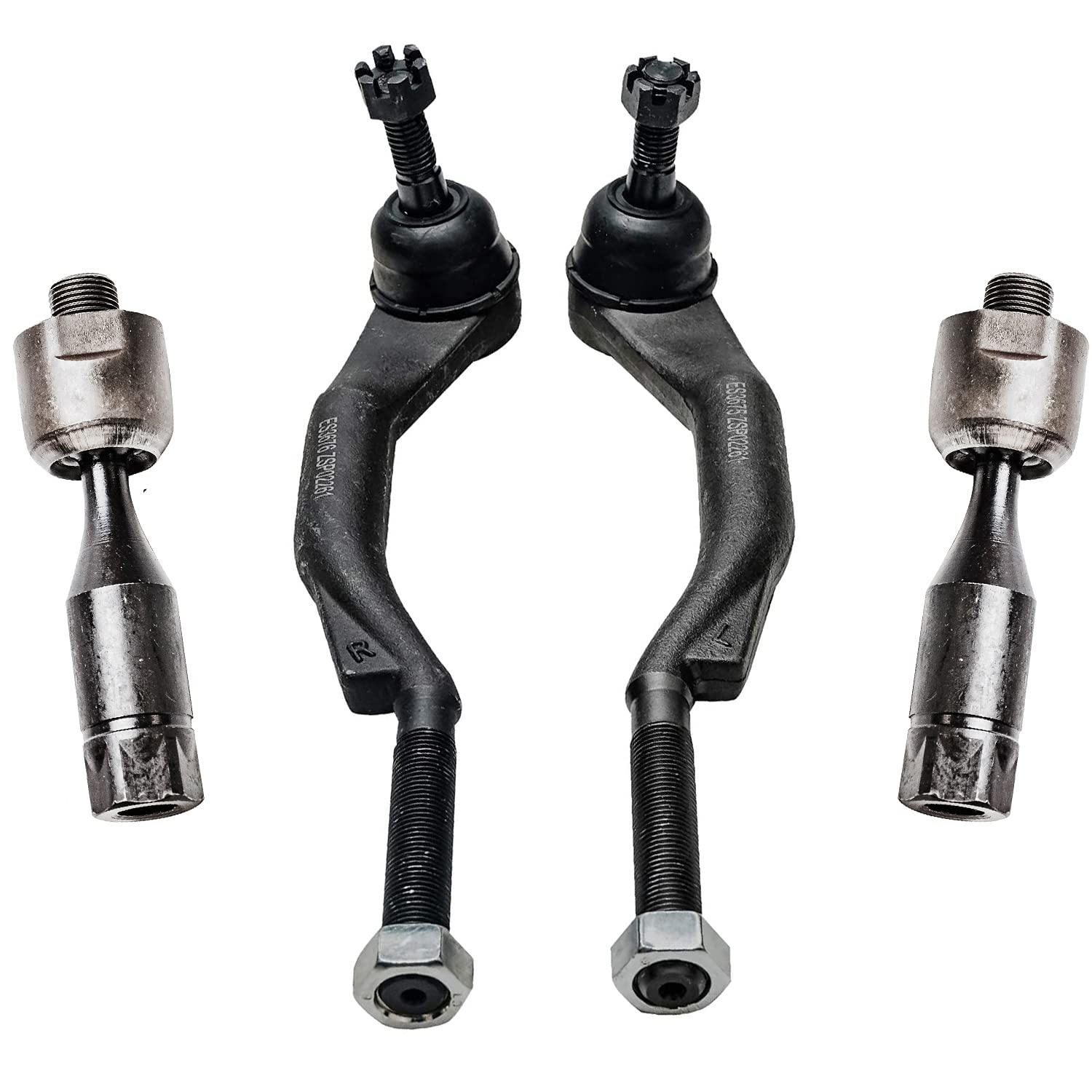 Detroit Axle - 4 Front Tie Rods for 2003-2009 Chevrolet Trailblazer GMC Envoy 2004 2005 2006 2007 2008 Inner & Outer Tie Rod End