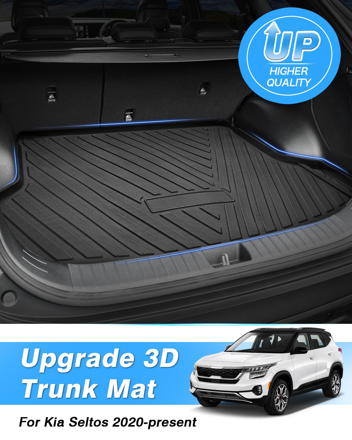 Powerty Trunk Mat For 2020-2025 Kia Seltos Accessories Cargo Mats Tpe All Weather Cargo Liner Heavy-Duty Trunk Liners(Just Fits