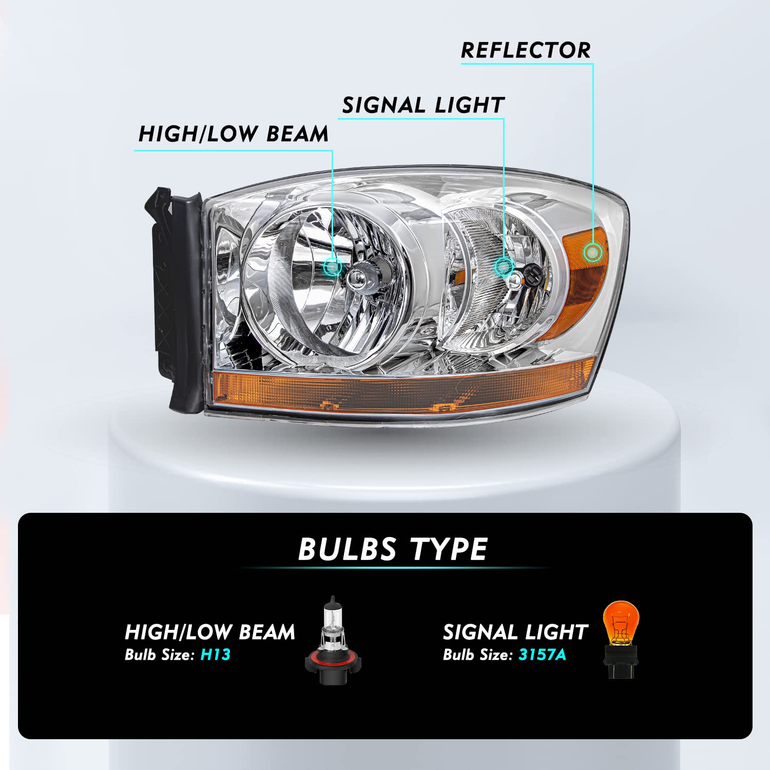 Tusdar Headlight Assembly Set Fits For 2006-2008 Dodge Ram 1500/2007-2009 Dodge Ram 2500 3500 Pickup Driver And Passenger Side