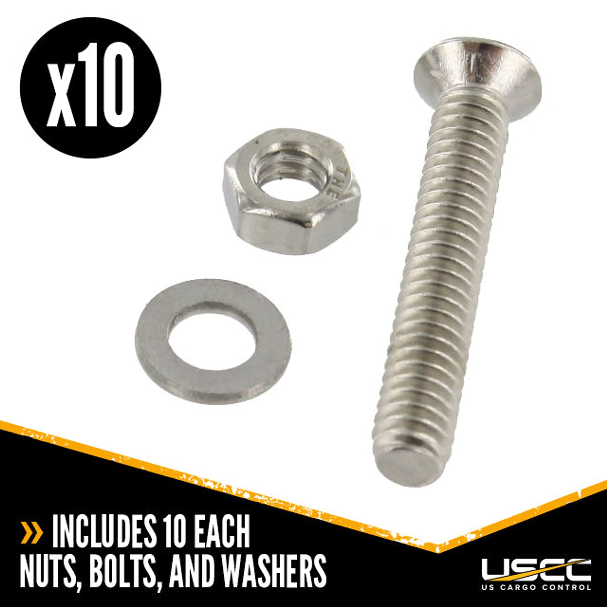 US Cargo Control Airline-Style Track Fastener Pack, Package of 10 Sets of Bolts, Nuts, and Washers, Quickly Install and Secure L Track Tie Down Systems to Your Pickup Truck, Van, Or Trailer