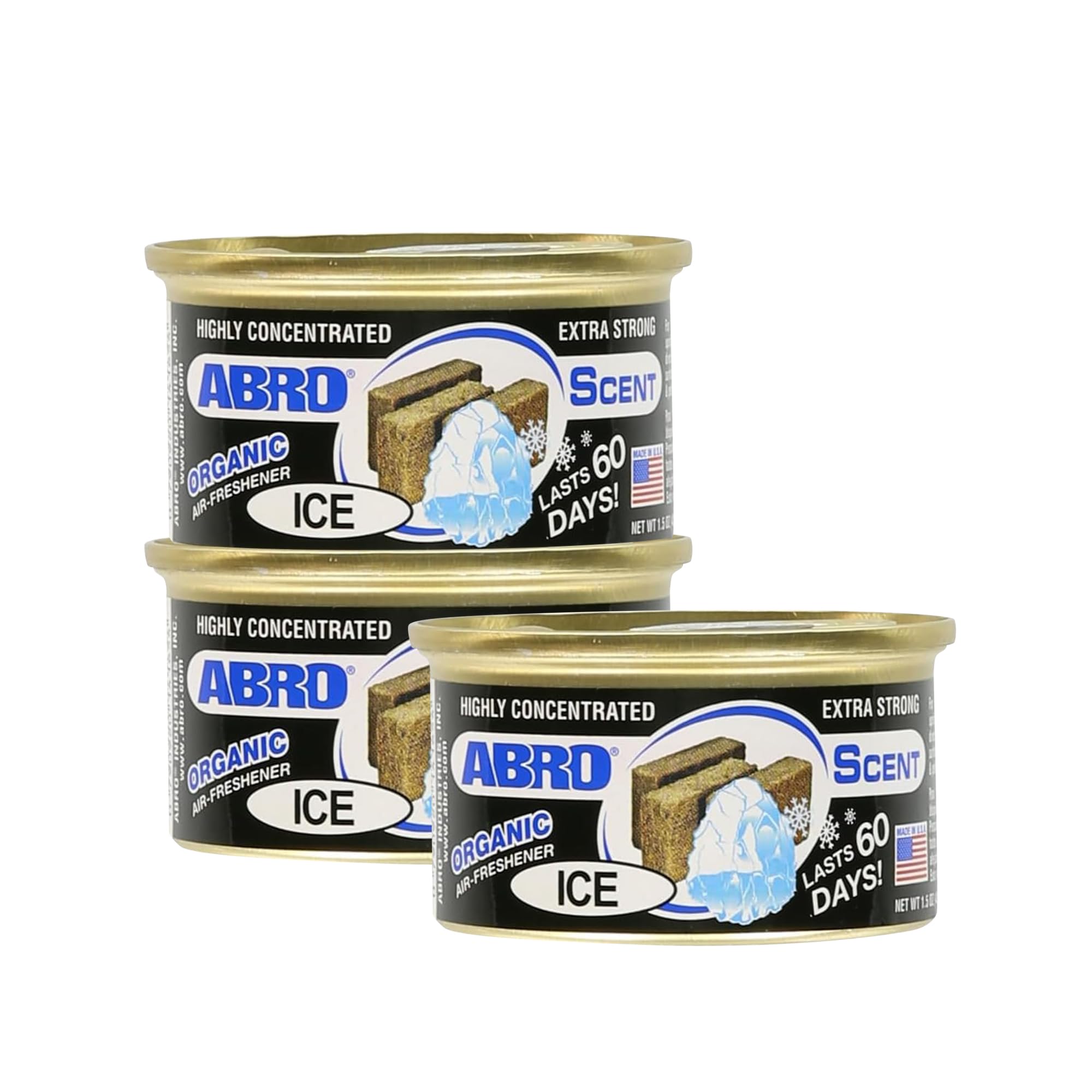Abro Car Air Freshener Cans: Spill Proof Air Fresheners For Home, Office, Or Car Accessories, Lasts Up To 60 Days - 3 Pack New C