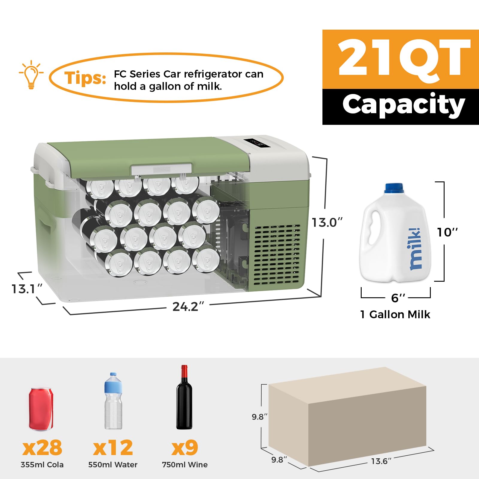 Setpower Fc20 Portable 12V Refrigerator, -4?-68? Fast Cooling Car Refrigerator, 20L/21Qt Car Fridge Portable Freezer With 12/24V