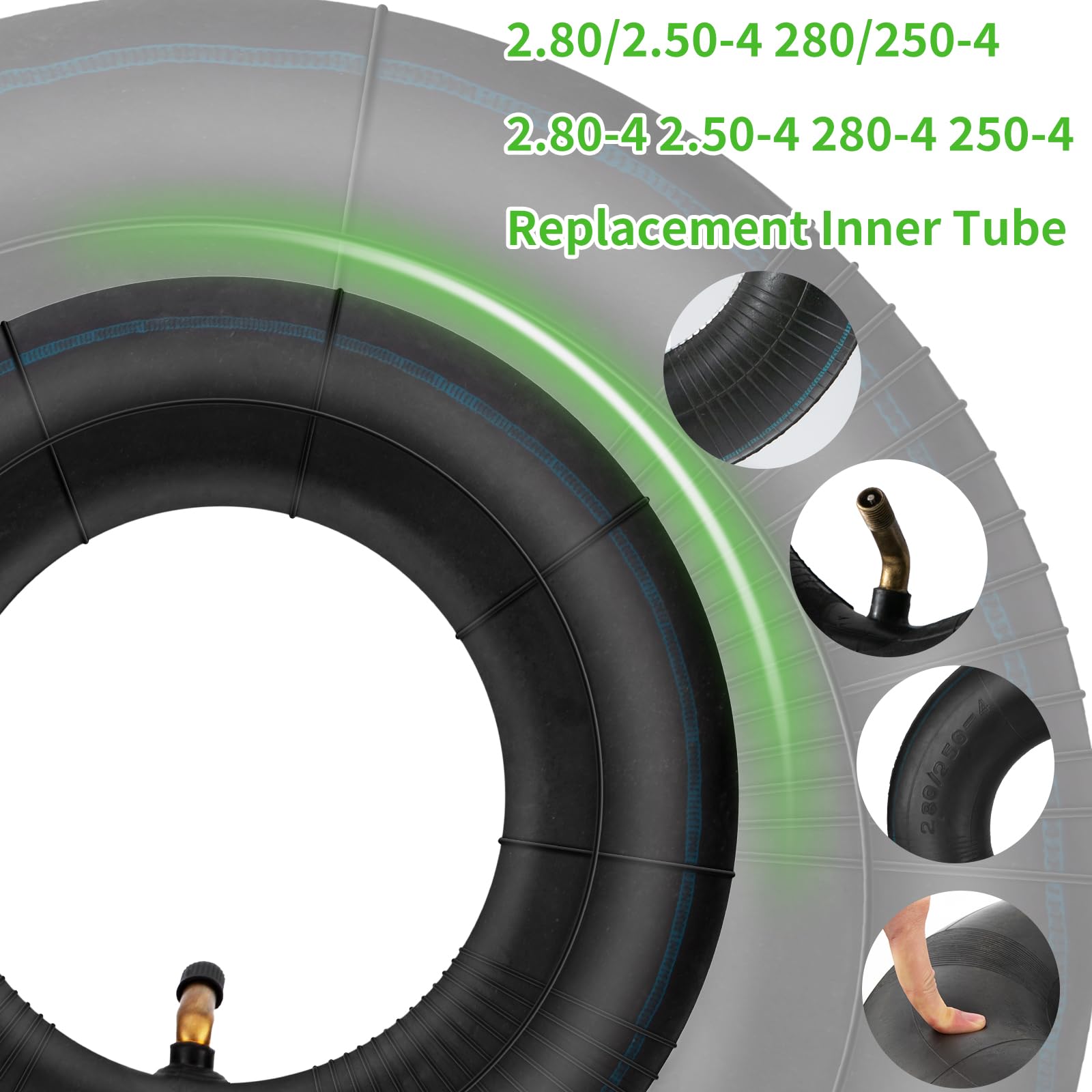 2.80/2.50-4'' Inner Tubes, 2 Pack Heavy Duty 2.80 2.50-4/280/250-4 Replacement Tire Inner Tube With Bent Valve For Scooters, Han