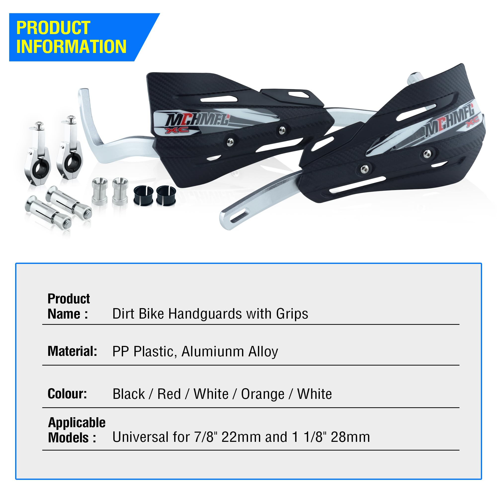 Mchmfg Dirt Bike Handguards With Grips - 7/8' And 1 1/8' Motorcycle Hand Guards For Atv - Universal Handguards Bracket For Off Road Motorcross Black