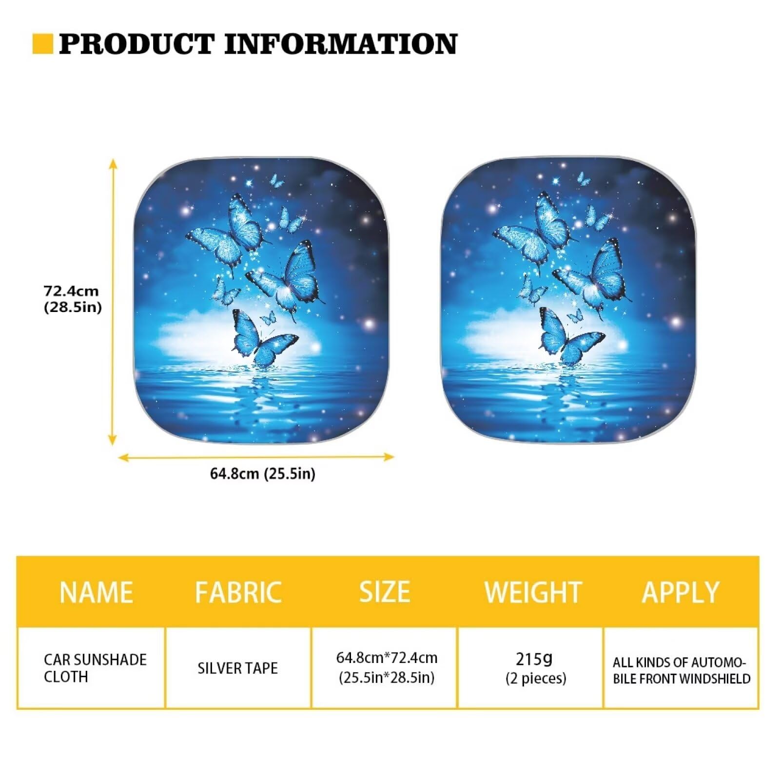 Renewold Windshield Sun Shade 2 Piece Foldable Car Front Window Sunshade For Most Sedans Suv Van Truck Blue Butterflies Fashion