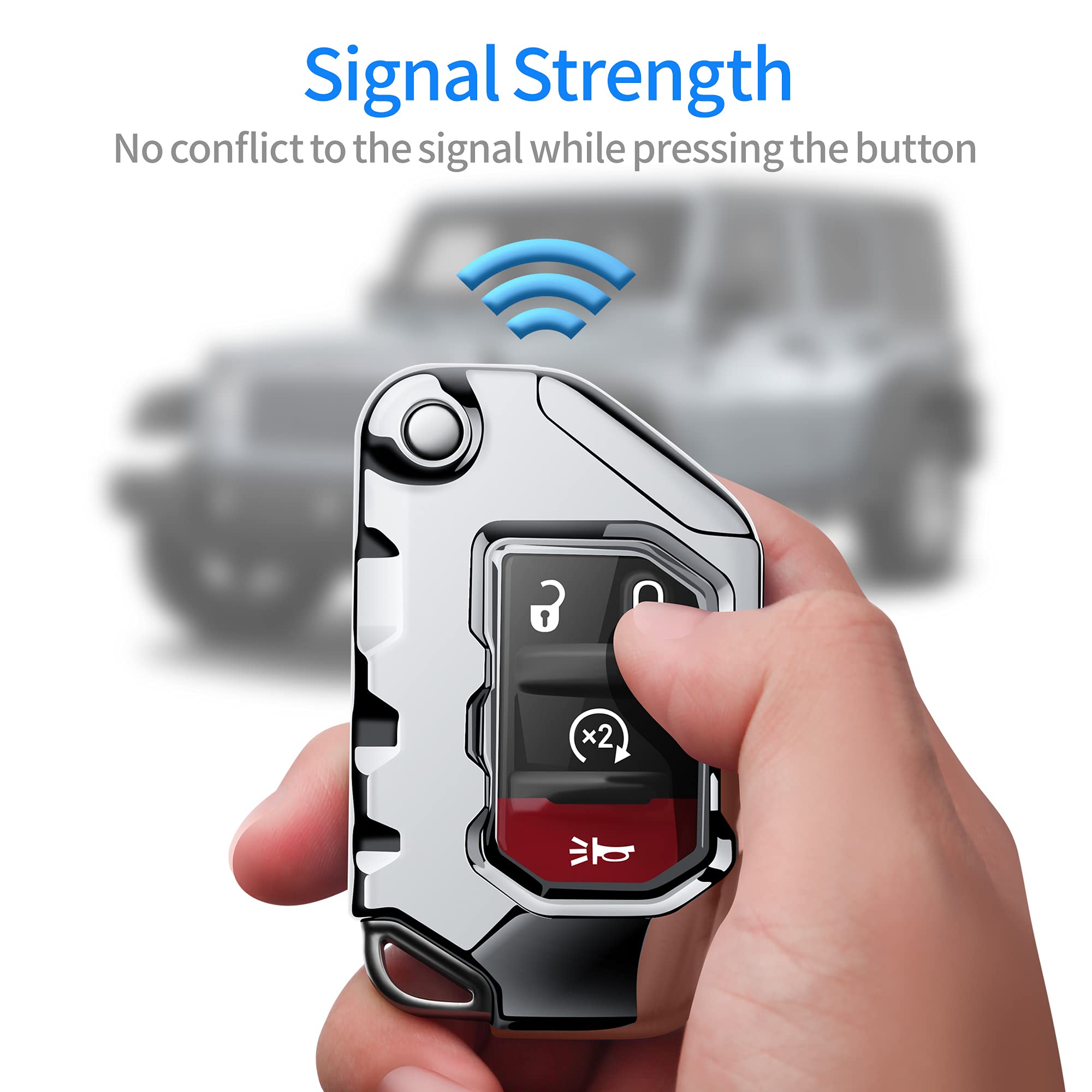 Tukellen For Jeep Key Fob Cover Premium Soft Full Protection Key Shell Key Case Compatible With Jeep 2020 2021 Gladiator Jt Sahara Jlu 2018-2021 Jeep Wrangler Jl Jlu Rubicon(Silver)