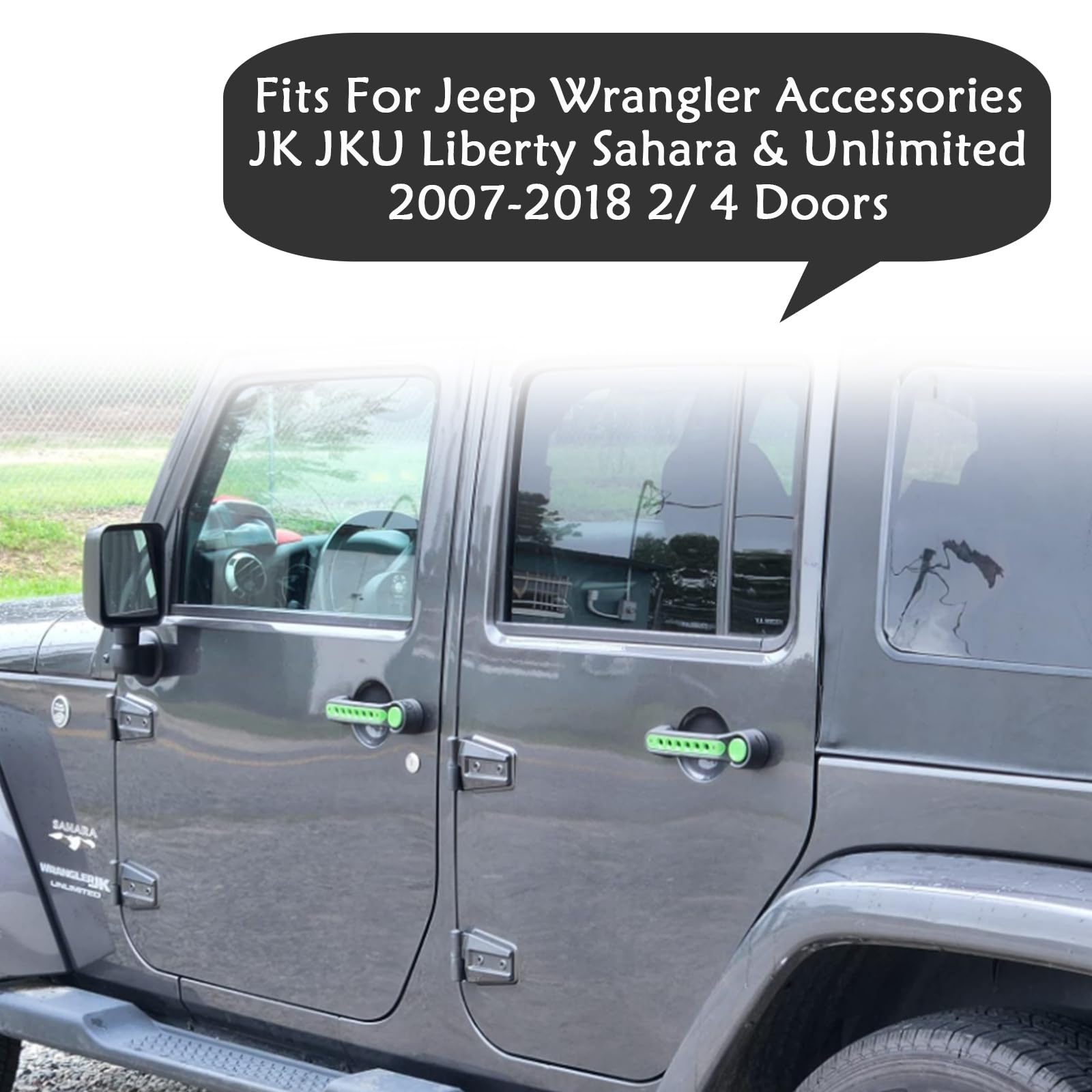 Side Door Handle Inserts Cover Trim Fits For Jeep Wrangler Accessories Jk Jku Liberty Sahara & Unlimited 2007-2018 Exterior Grab Handles Pull Jk Mods Decoration(Aluminum Green, 5Pcs)