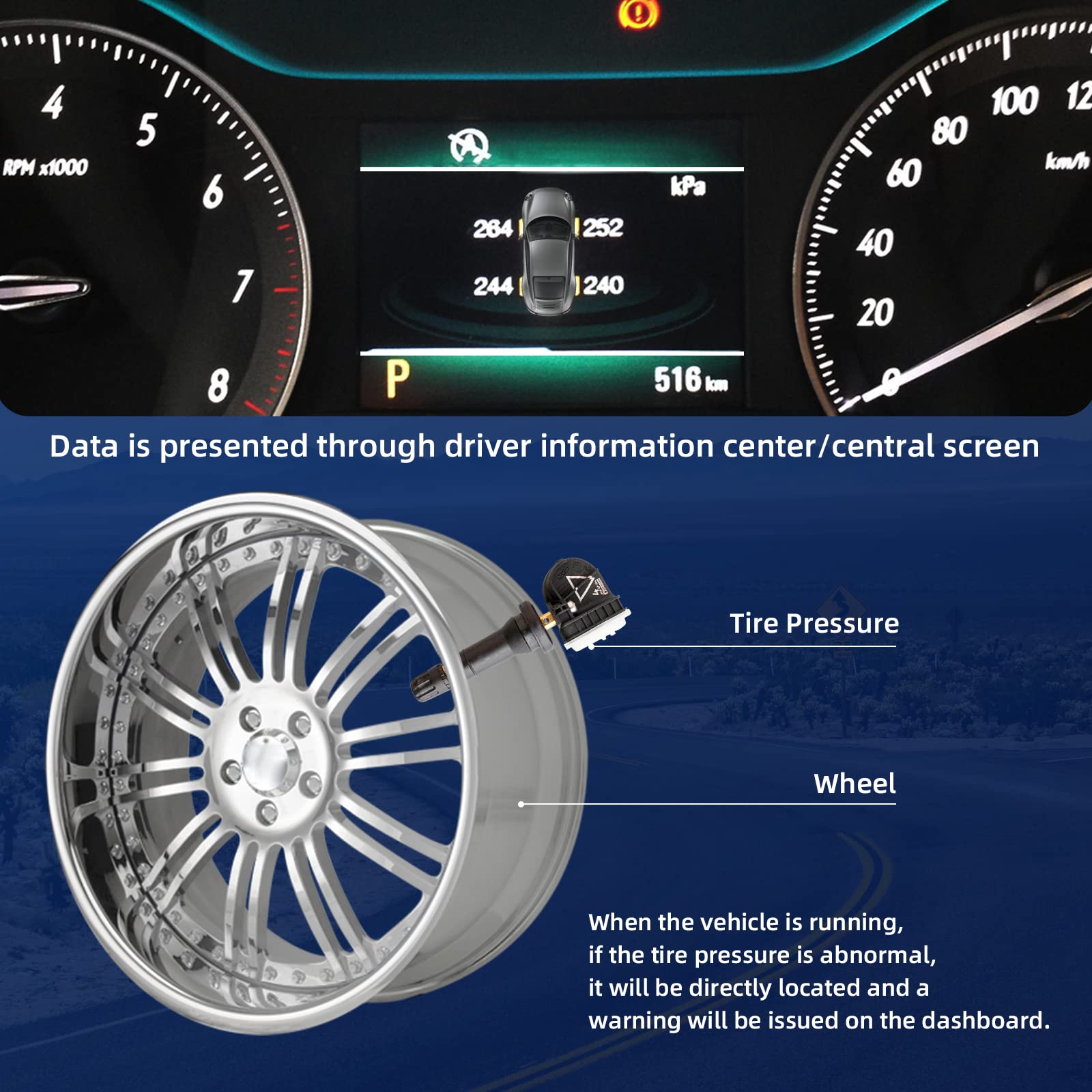 MACAX 433MHz 4Pcs Tire Pressure Monitoring System Sensor (TPMS) Snap-in Replacement for 13598773 13589601 13540602 13589256