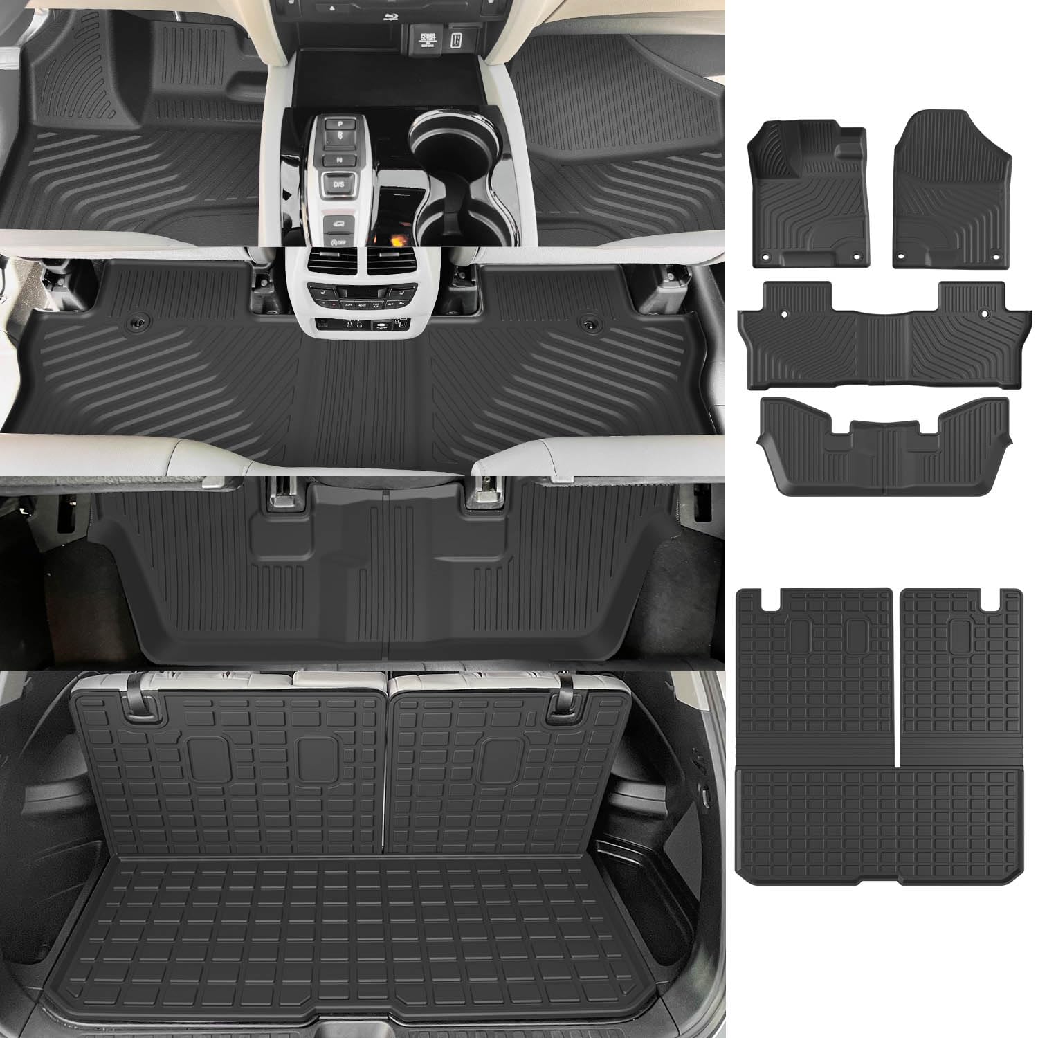 powoq Floor Mat Compatible with 2016-2022 Honda Pilot Cargo Mat with Backrest Mat Cargo Liner Replacement for 2016-2022 Honda Pi