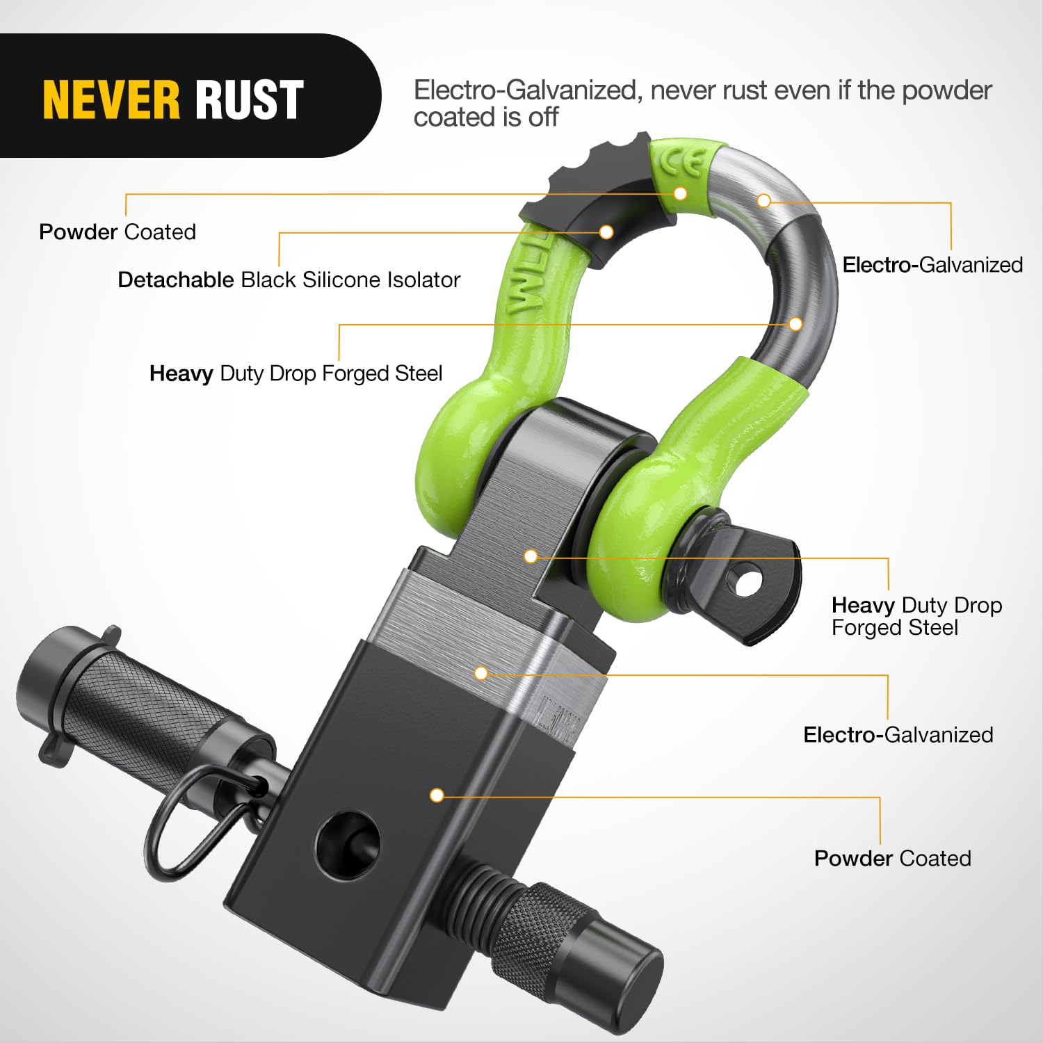 Nilight Anti-Theft Shackle Hitch Receiver 2Inch 45000 LBs Breaking Strength 3/4'' Anti-Theft D Ring Shackle 5/8'' Trailer Hitch
