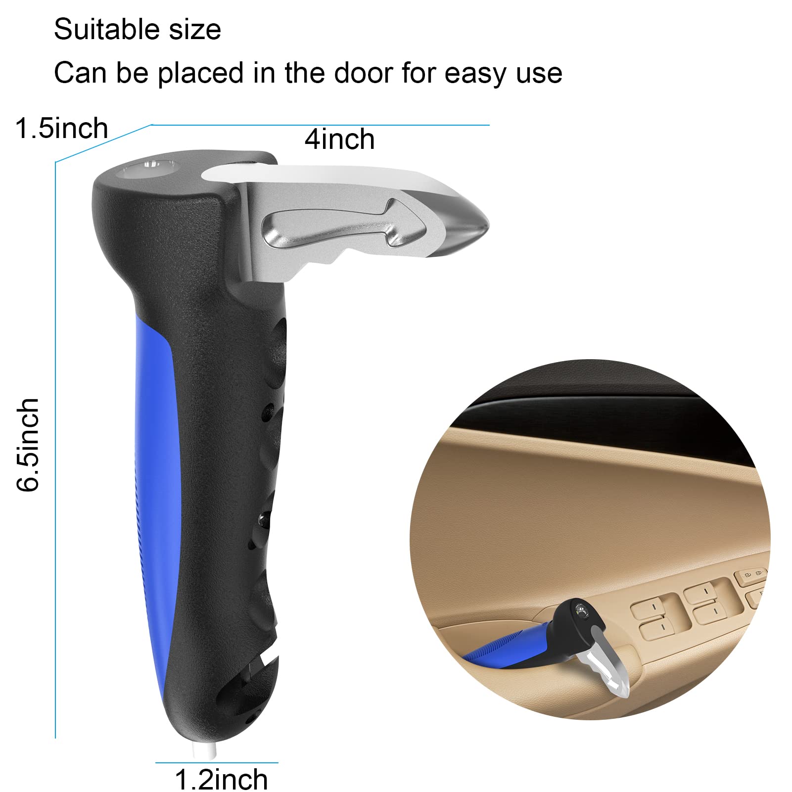 Byojia 5 In 1 Vehicle Support Handles, Elderly Portable Automotive Door Assist Handles Multifunction Car Handle With Led Flashlight Seatbelt Cutter And Window Breaker For Elderly And Handicapped Blue