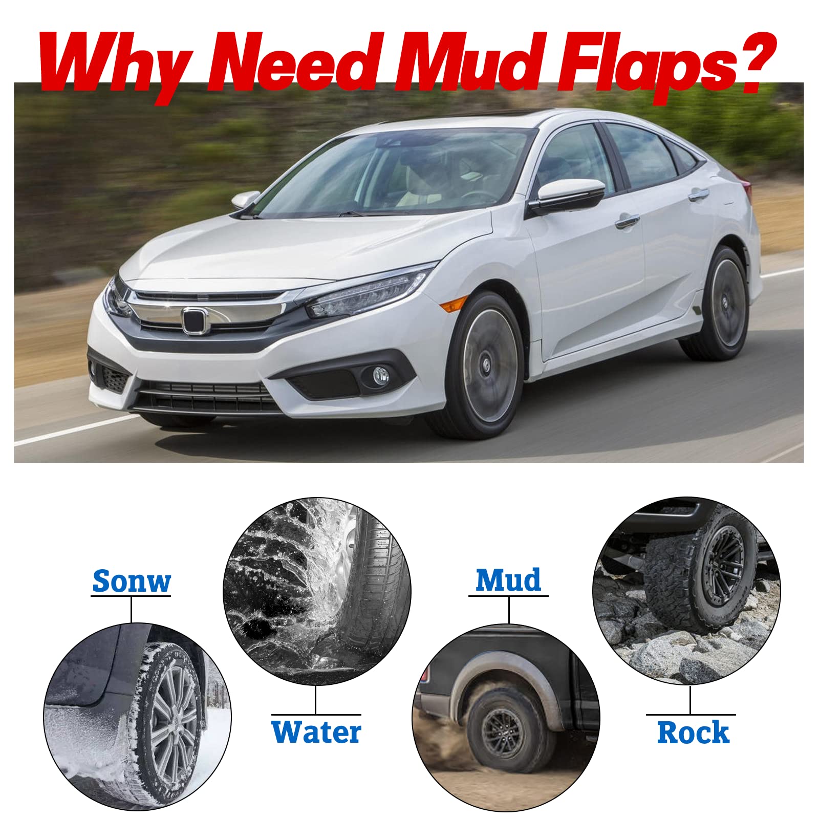 Bdfhyk Mud Flaps Splash Guards 4Pcs Front & Rear Side Mud Guards Compatible For 2016-2019 Honda Civic Without Oem Fender Flares