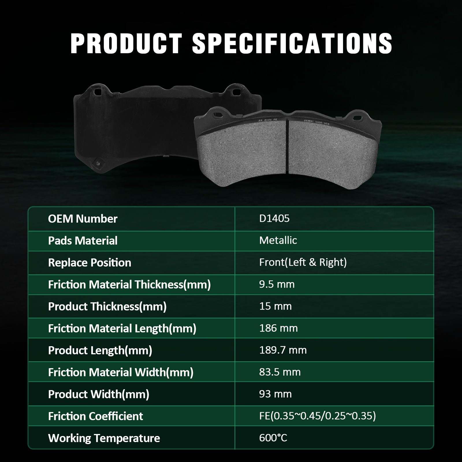 Automuto Front Brake Pads D1405 For Cadillac Ats 16-19,For Chevrolet Camaro 12-15 17-21,For Dodge Challenger 13-20/Charger 12-20