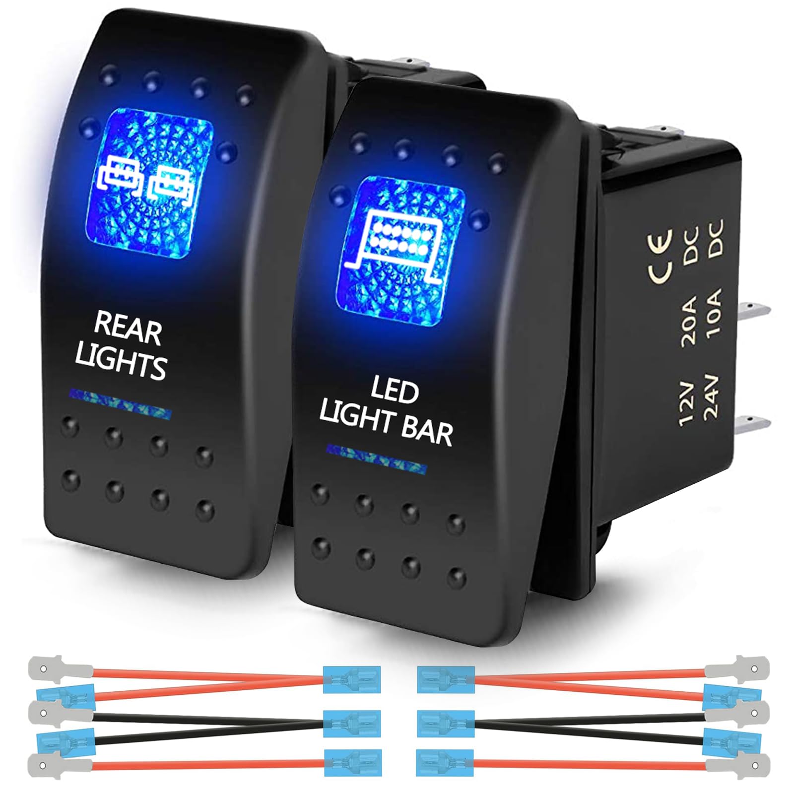 Xislet 3-Pin/Blue Utv Led Rocker Switches Compatible With Polaris Rzr Ranger 570-1000 Xp Sxs Maverick X3 Pioneer Atv Golf Cart Rear Light Toggle Switch - With Jumper Wire