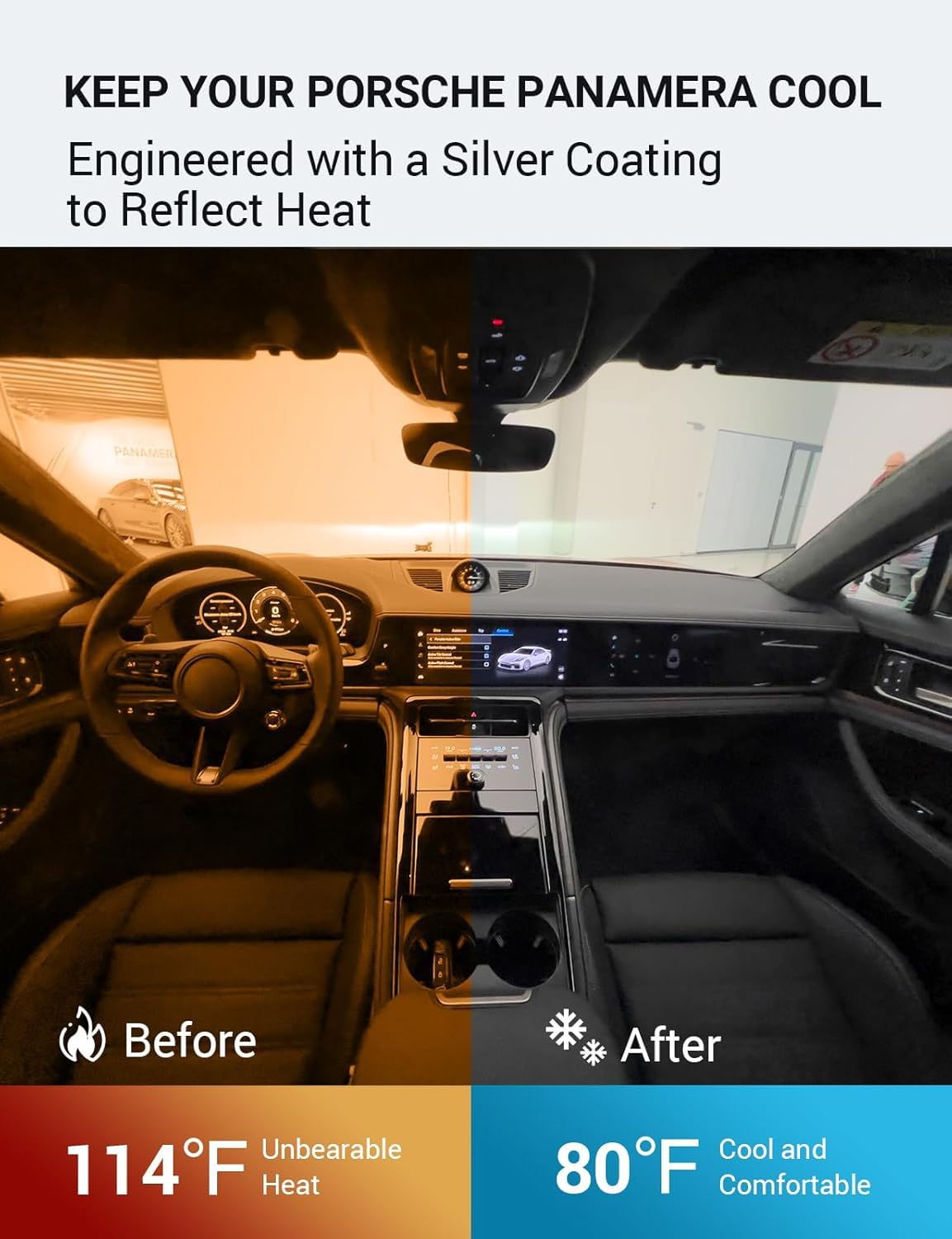 Proadsy 2025 Upgrade Windshield Sun Shade Custom Fit 2017-2023 2024 2025 Porsche Panamera Foldable Front Sunshade Protector Sun