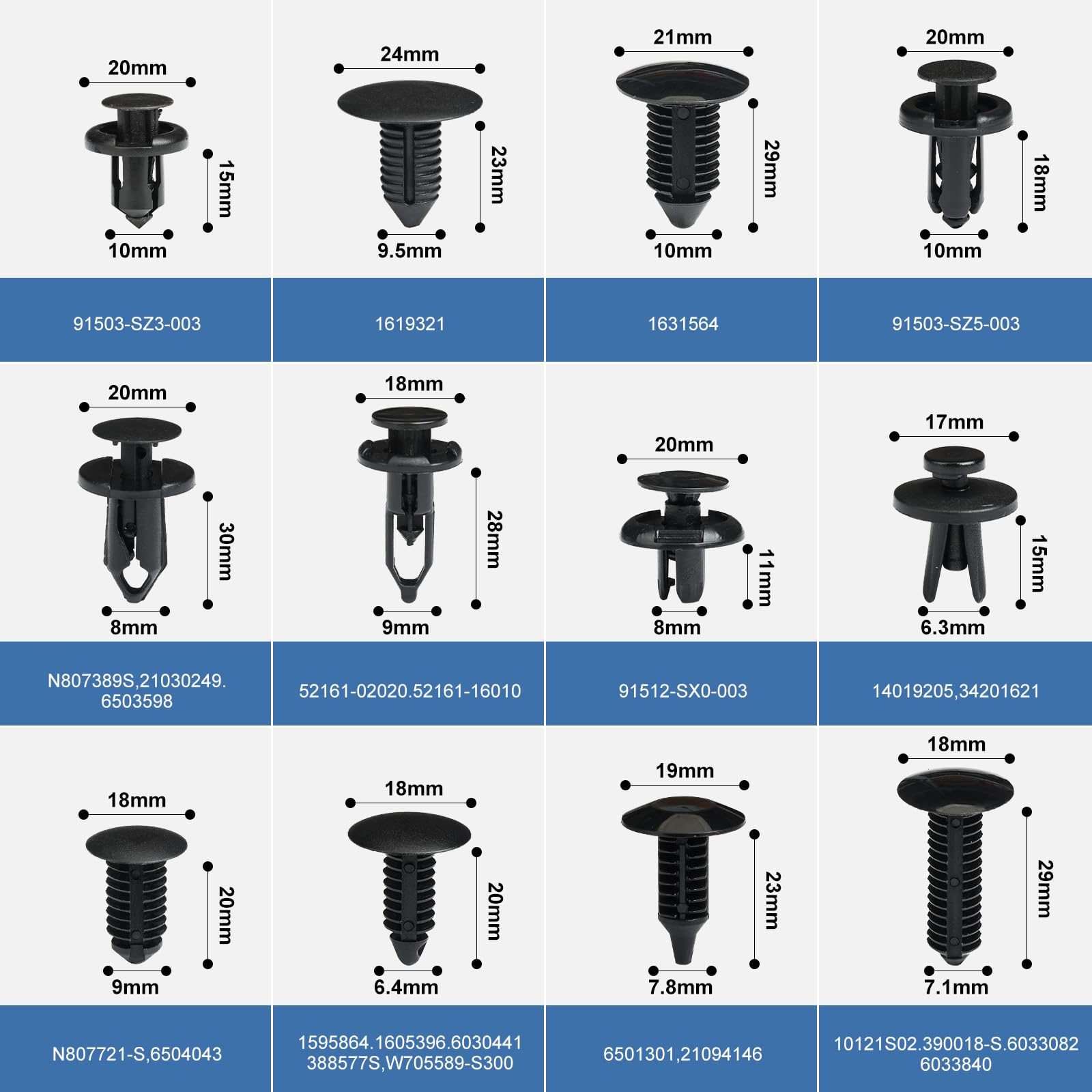 CAREWAL 240 Pcs Bumper Clips Car Clips Plastic Rivets of 16 Most Popular Sizes and 5 Fastener Removers Fasteners Push Retainer K