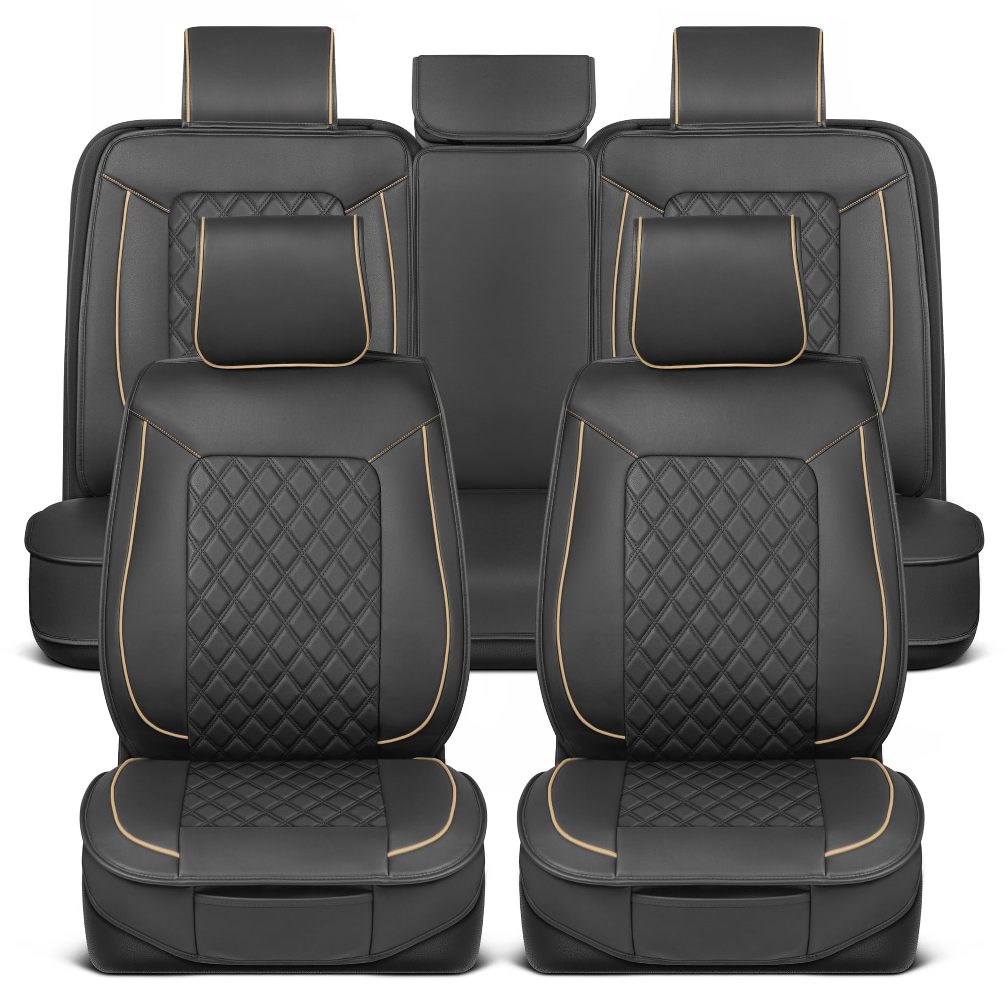 MotorBox Prestige Faux Leather Seat Covers - Semi-Custom Fit Car Seat Covers Full Set - Seat Covers for Trucks & SUV PU Leather 