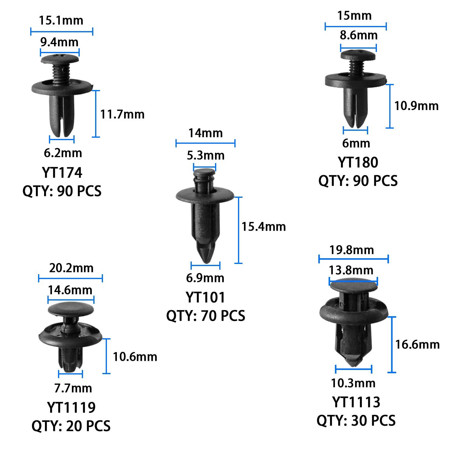Shineyoo Car Retainer Clips 620Pcs Plastic Fasteners Kit Fender Rivet Clips 16 Most Popular Sizes Auto Push Pin Rivets Kit With