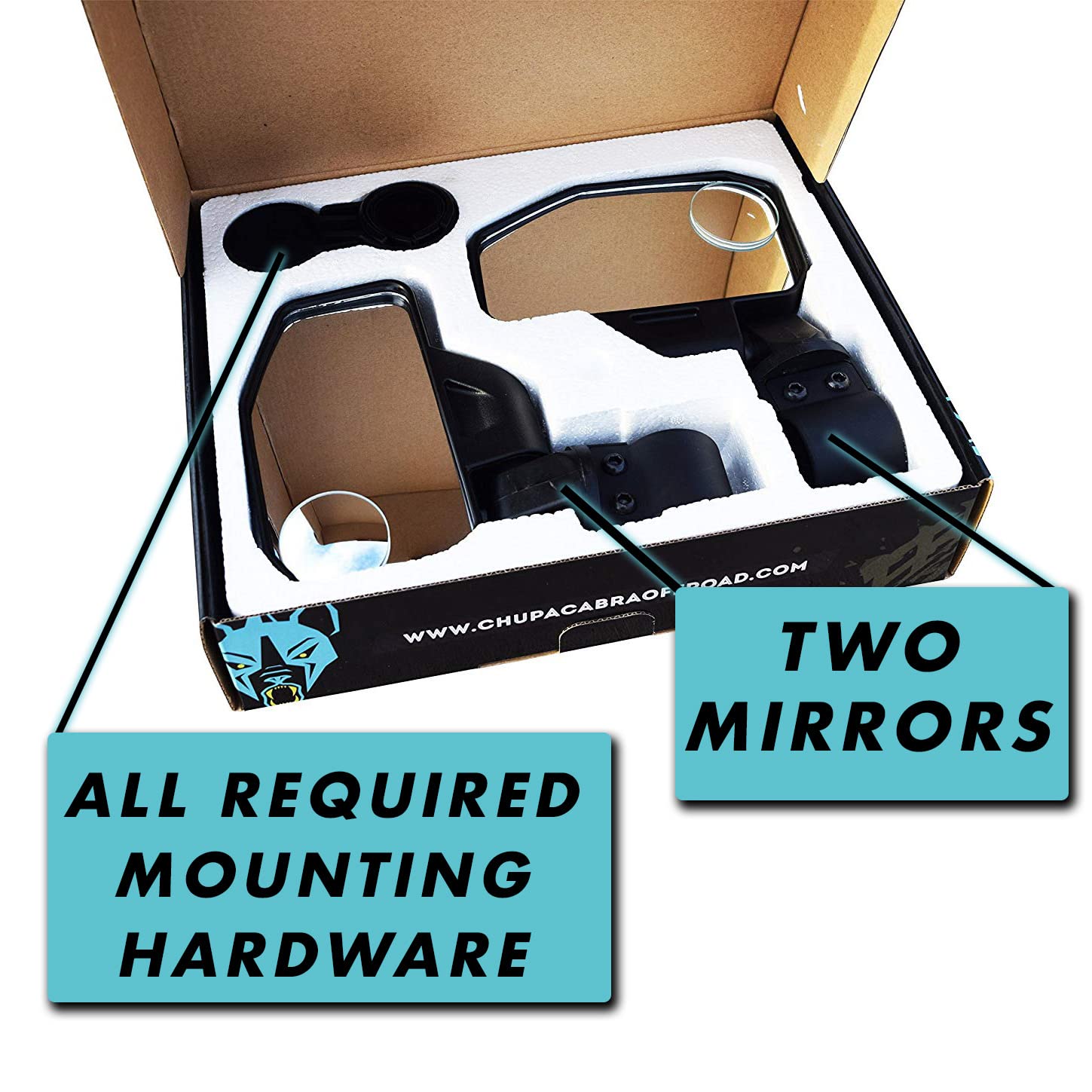 Chupacabra Offroad - Rear View/Side Utv Mirrors With Spot Mirror - High Impact Right & Left Side Mirror Kit For 1.6'' - 2'' Roll