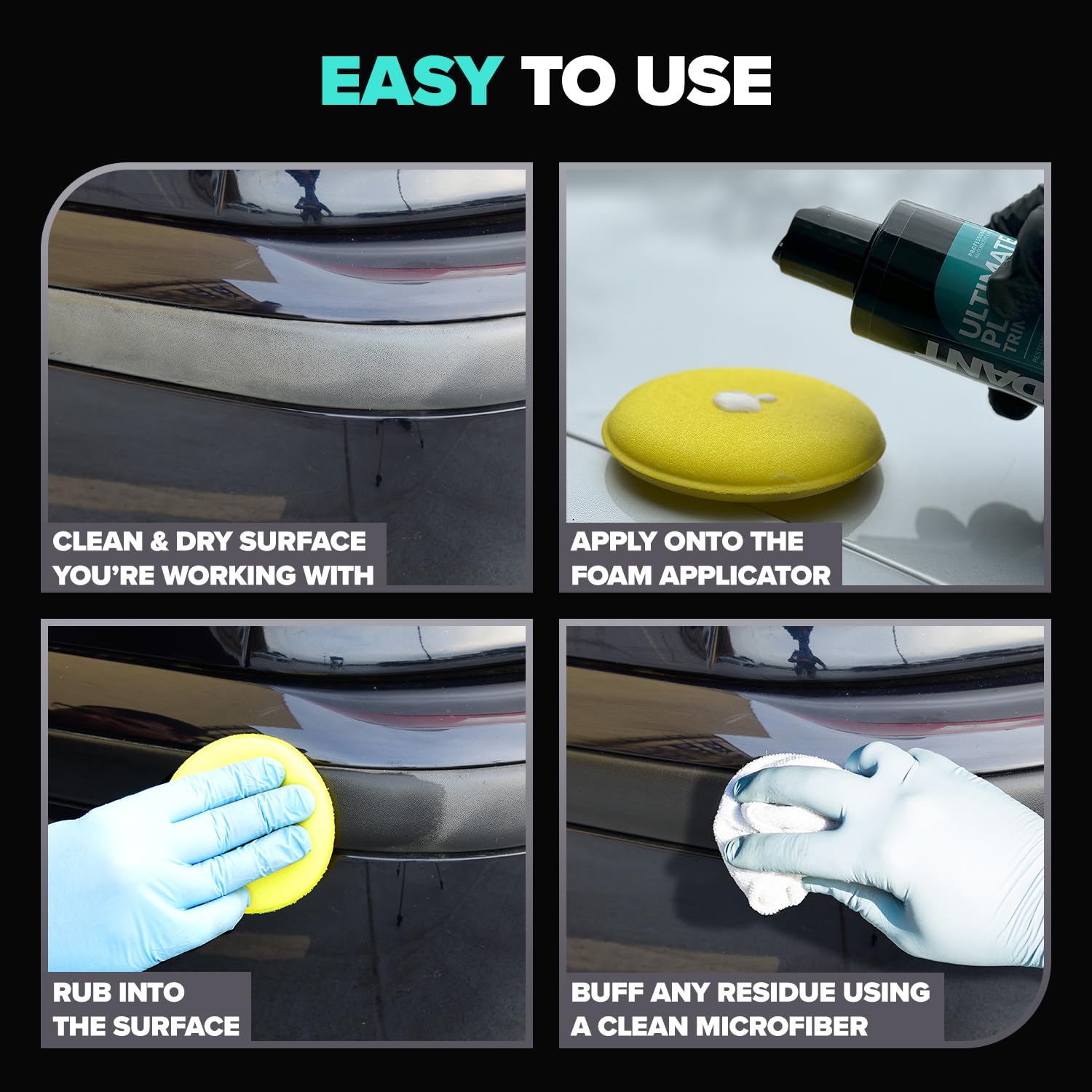 Carfidant Plastic Restorer For Cars - Refreshes Faded Plastic, Vinyl & Rubber Trim With Polish For Deep Shine - Protects Against