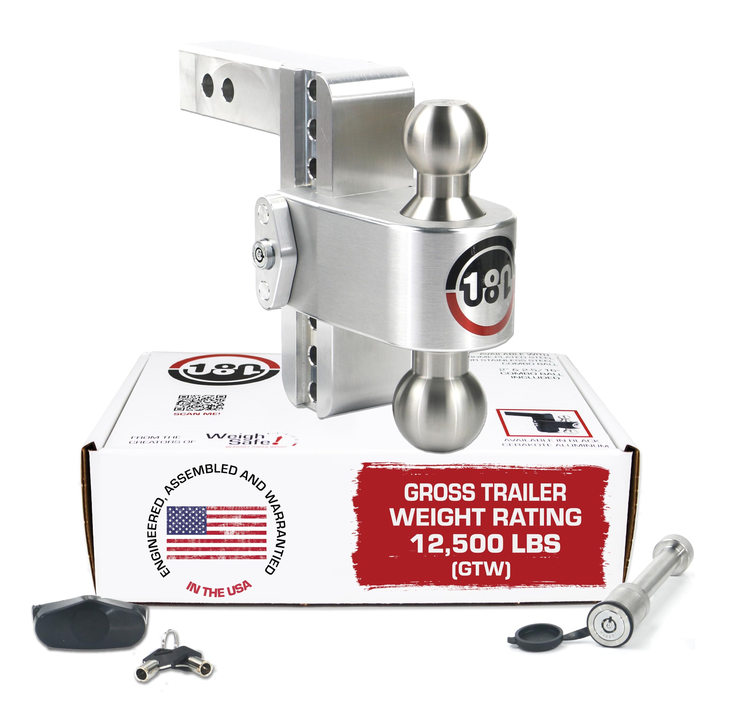 Weigh Safe Adjustable Trailer Hitch Ball Mount, 6'' Adjustable Drop Hitch for 2'' Receiver w/ 2 pc Keyed Alike Lock Set, Heavy D