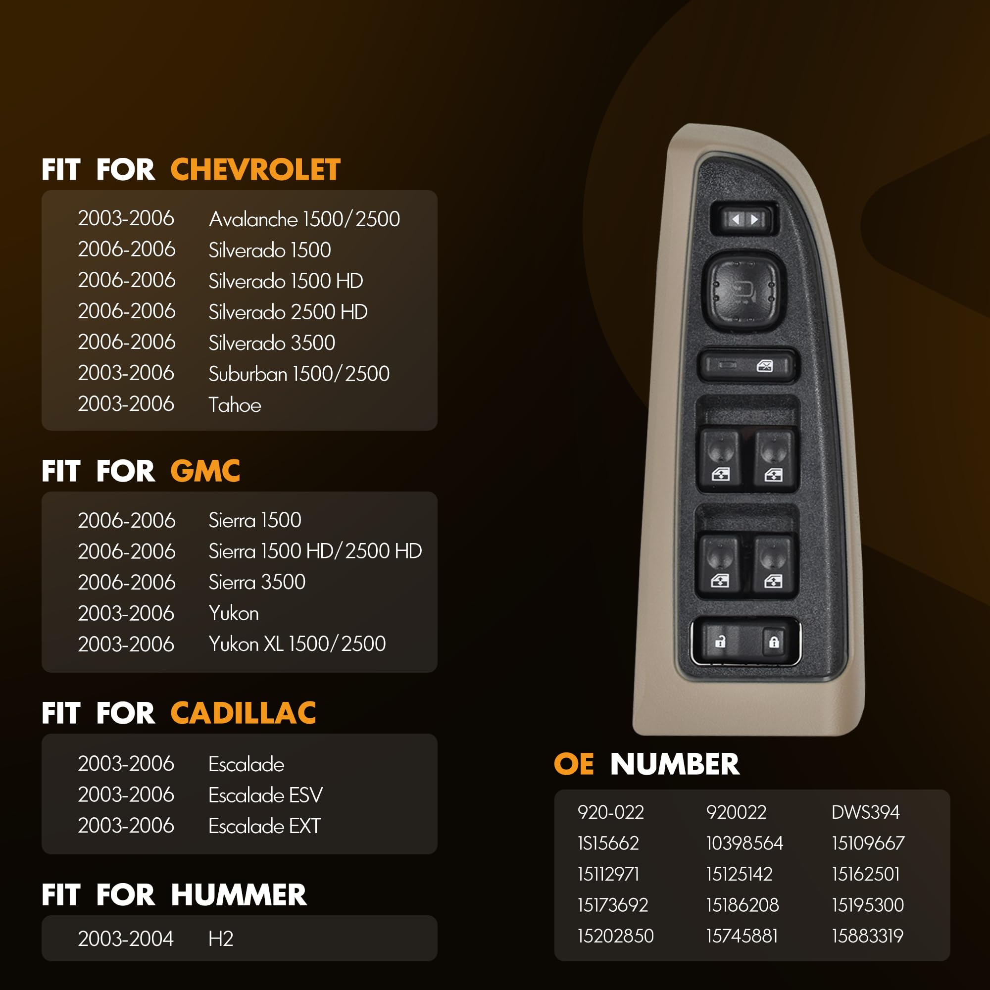 ASOPARTS 15883319 Master Power Window Switch & Tan Bezel Assembly with Folding Mirror Switch Fit for 2003-2006 Chevy Silverado A
