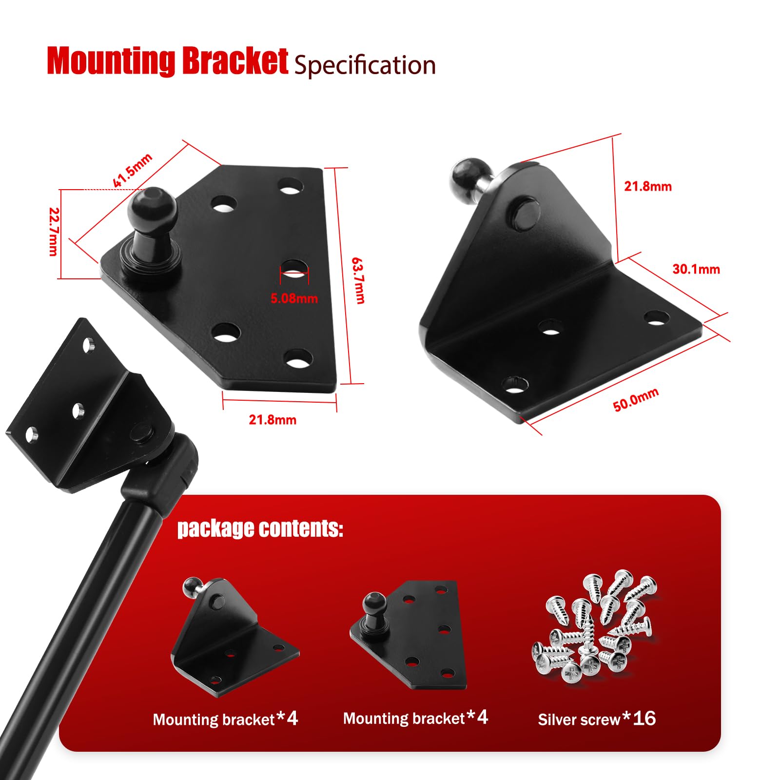 Vepagoo 10Mm Ball Stud Mounting Brackets Widen, Gas Shock Spring Strut Prop Lift Support With 2 Angled L-Type Mounts And 2 Flat-