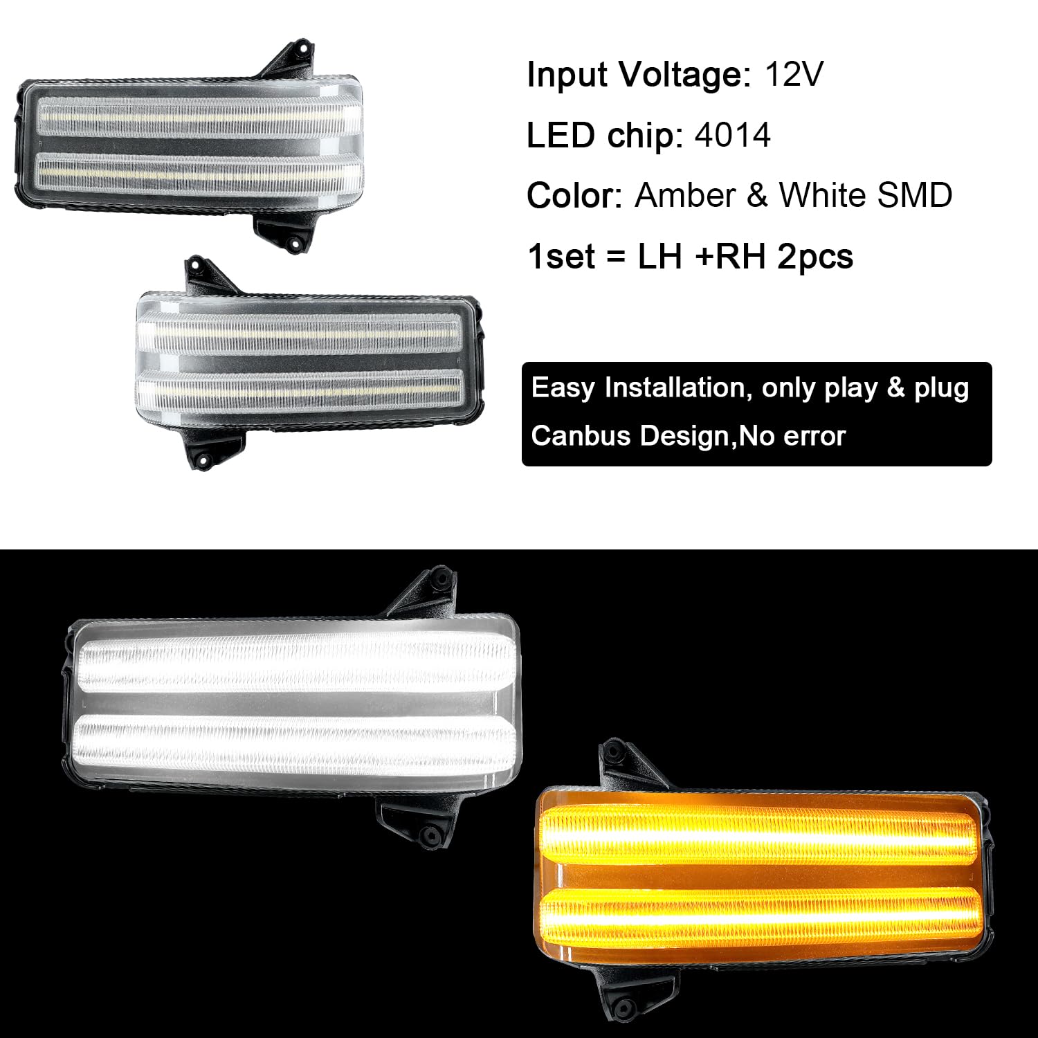 Roccs Sequential Amber Turn Signal Switchback Led Side Tow Mirror Marker Light White Drl Parking Light Fit For 2020 2021 2022 20