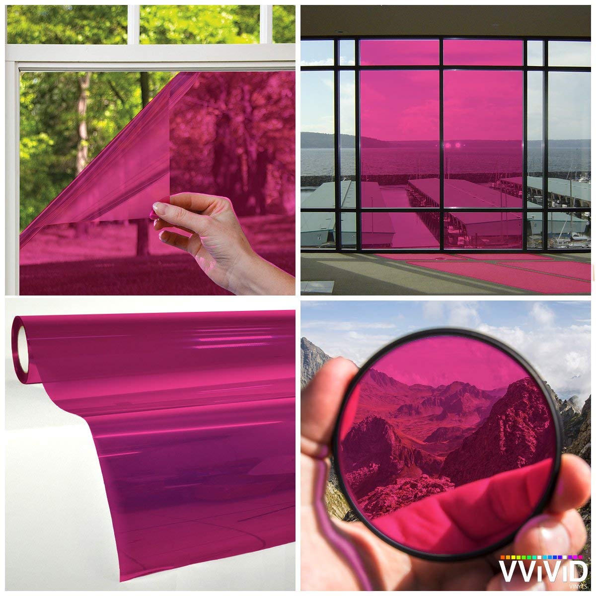 Vvivid Transparent Colorful Vinyl Window Tinting Sheets (1.49Ft X 5Ft, Pink)