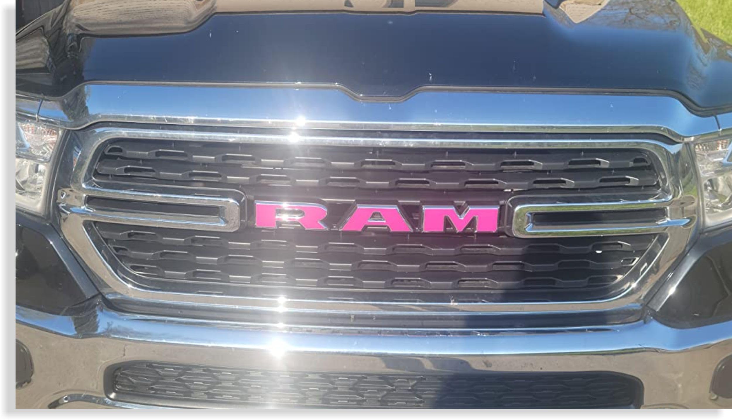 Reflective Concepts RAM Grille Emblem Overlay Decal 2019-2024 Ram 1500, NOT for Classic or TRX (Color: Hot Pink)
