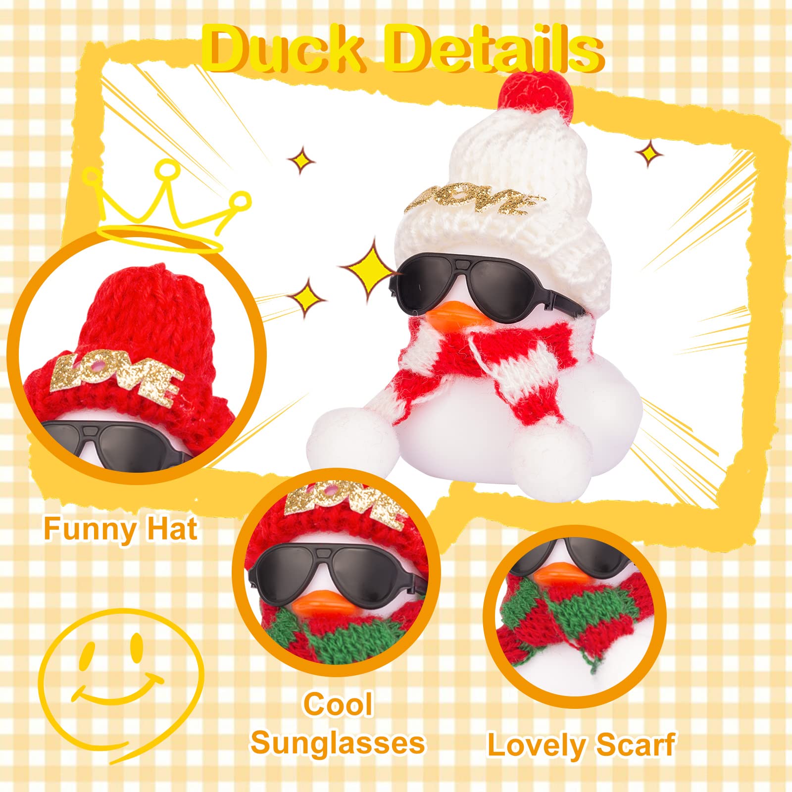 MuMyer Winter Duck Car Dashboard Decorations, White Duck Car Ornaments for Car Dashboard Decoration Accessories with Mini Hat, S