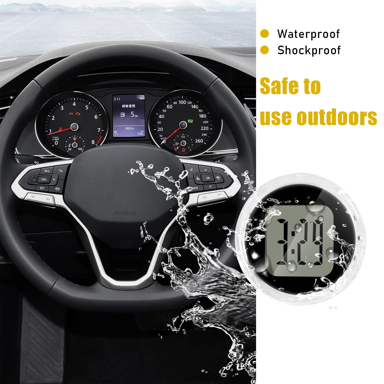 Suvnie 2 PCS Mini Motorcycle Clocks, Waterproof Motorbike Handlebar Digital Clock, 1.1 Inch Stick-On Dashboard Mount Watch, Univ