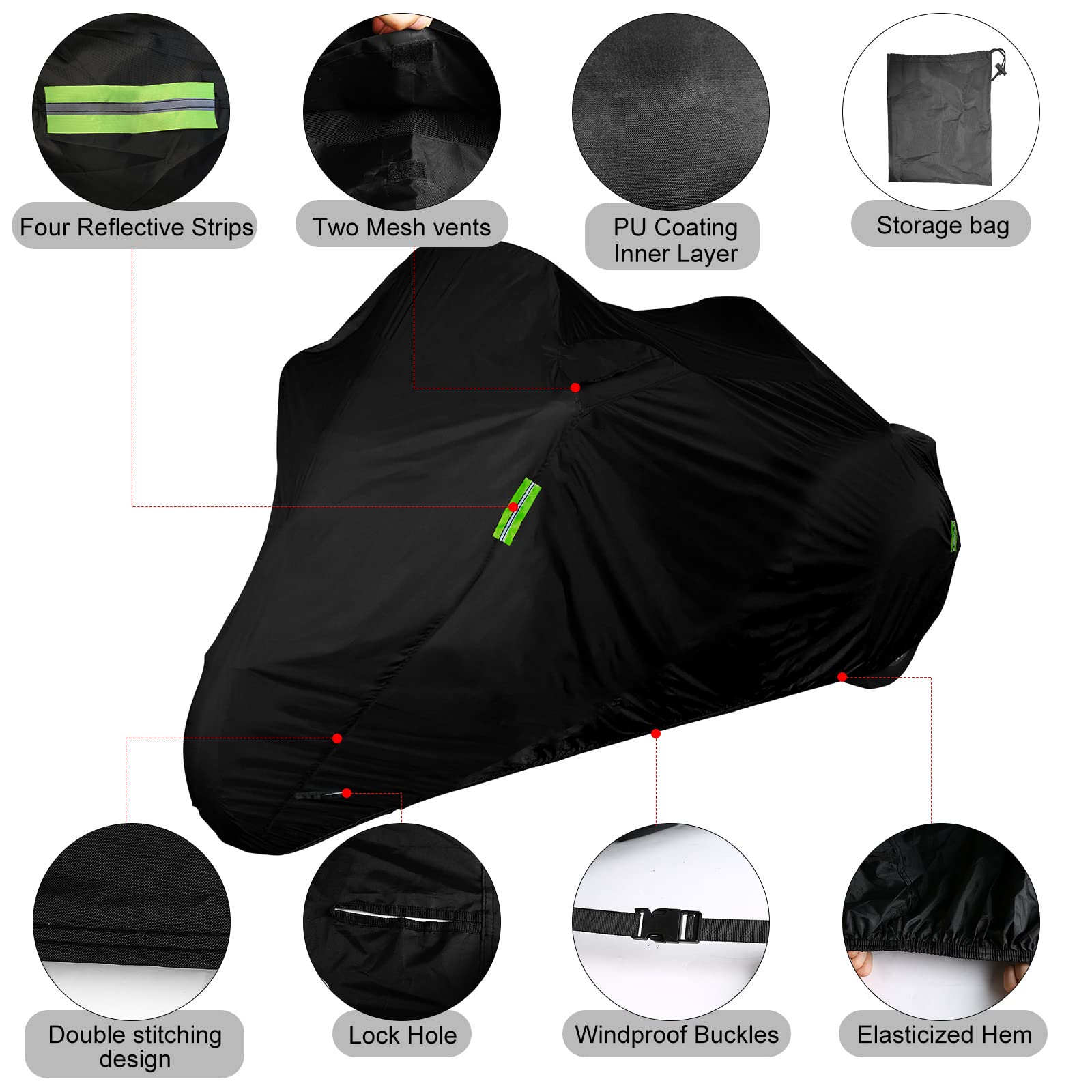 Waterproof Trike Cover Replace For Harley-Davidson And Honda Trike, 420D Oxford Cloth Heavy Duty Trike Cover With Reflective Str