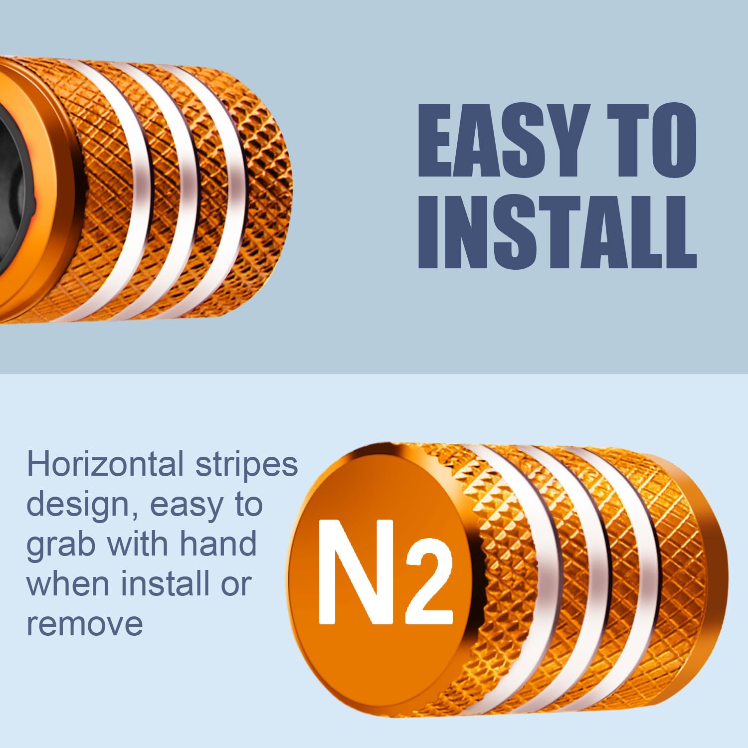 Tire Valve Stem Caps Cover - (5 Pack) Tire Air Cap N2 Nitrogen Metal With Plastic Liner Corrosion Resistant Leak-Proof For Car Truck Motorcycle Bike Orange