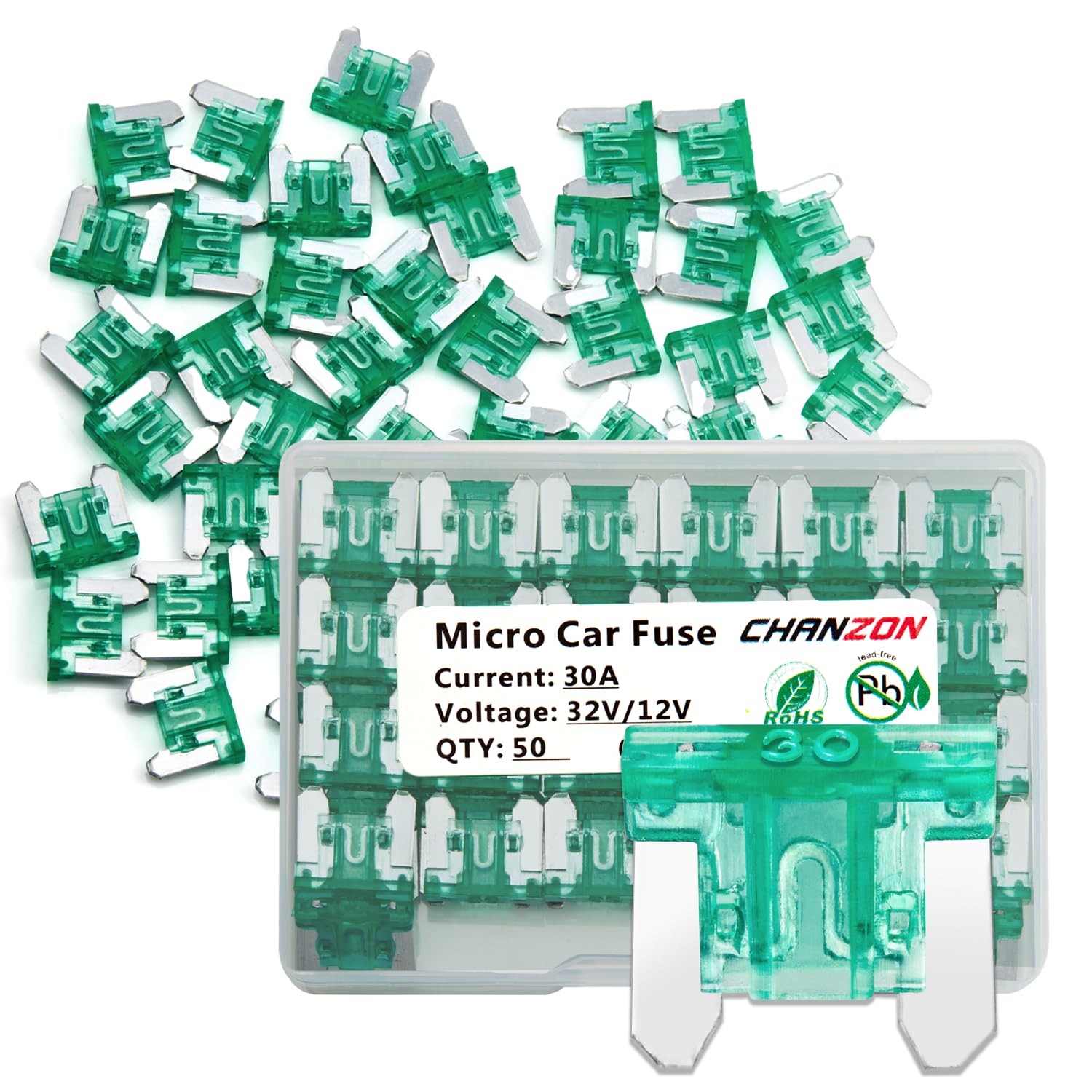 Chanzon 50Pcs 30A Low Profile Mini Micro Blade Fuse 30 Amp 32V Fast Blow Fuses for Automotive Car Truck Vehicle SUV