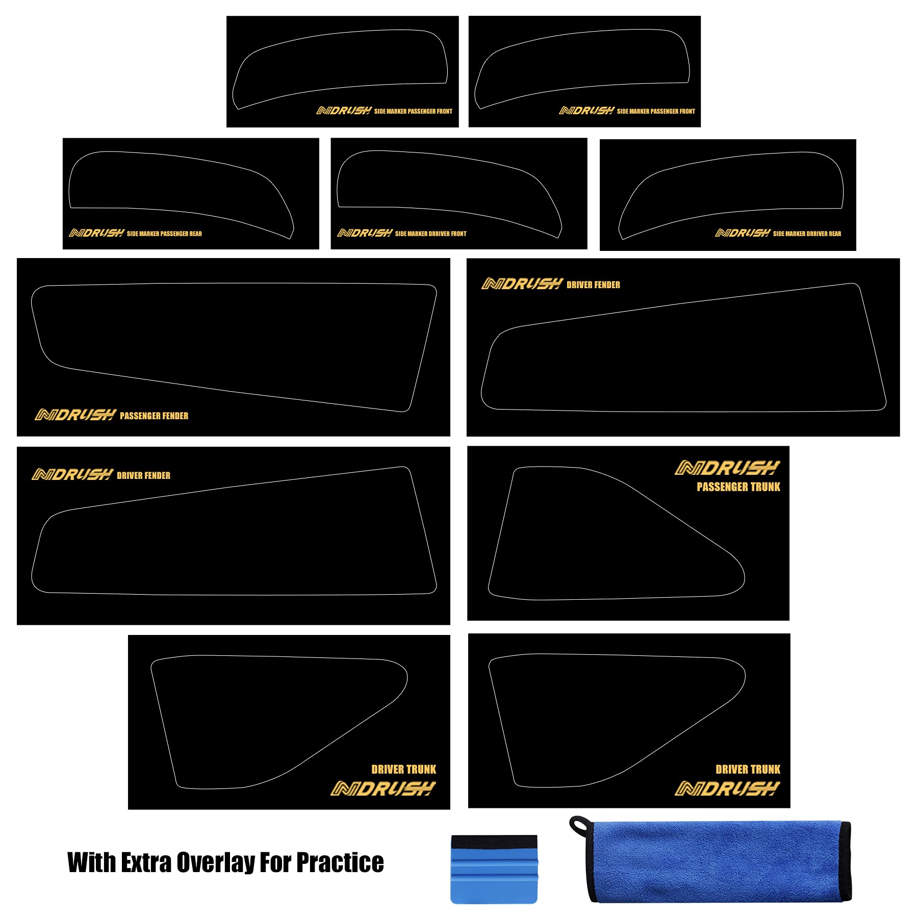 NDRUSH Black Smoked Taillight & Side Marker Vinyl Tint Film, Precut Overlay for Dodge Charger 2015-2021, Tail Light Wrap Cover