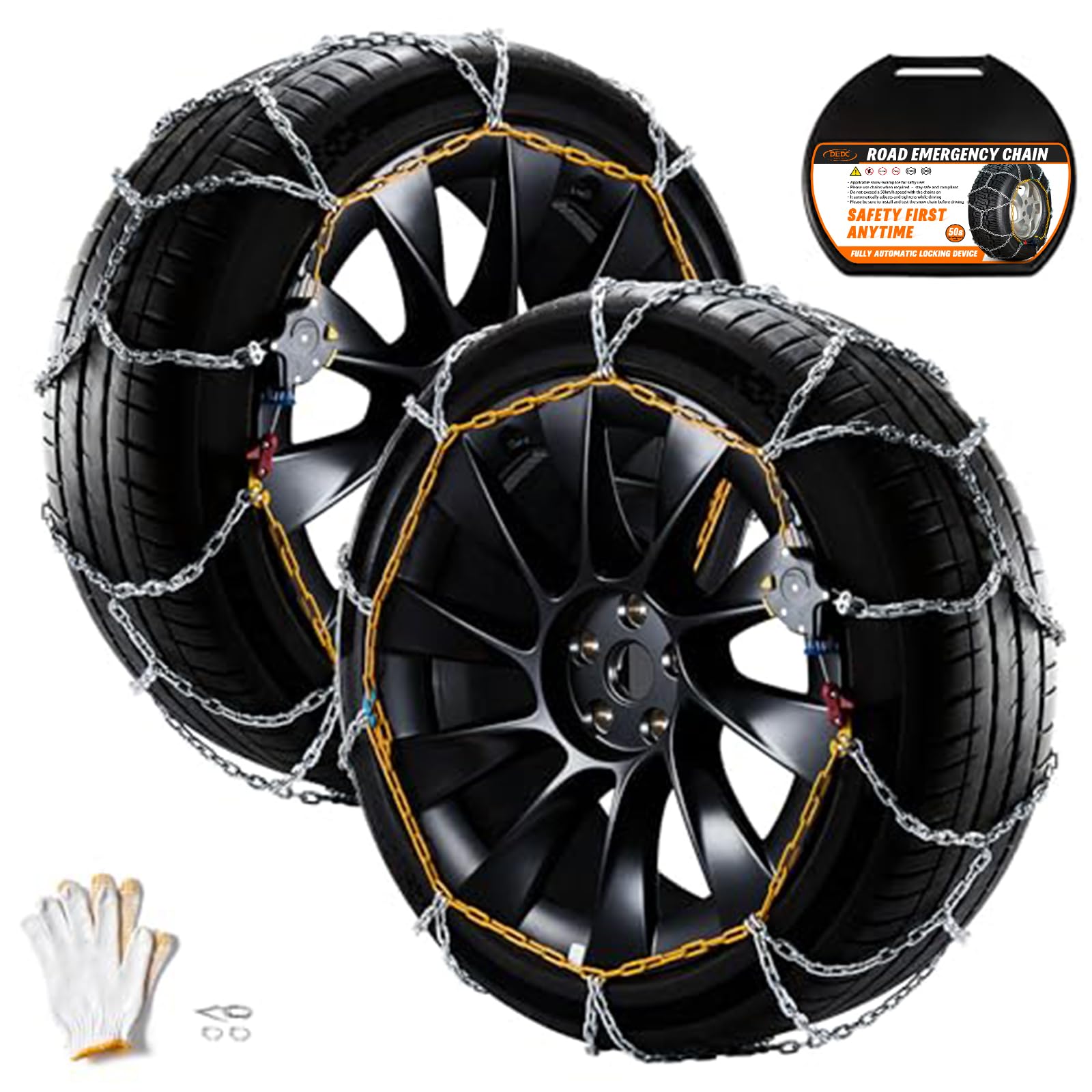 DEDC Snow Chains for SUV Tire Chains Compatible with Tesla MODEL 3 Cars 1 Min Quick Fit Chainsaw Reusable Universal Emergency Tr