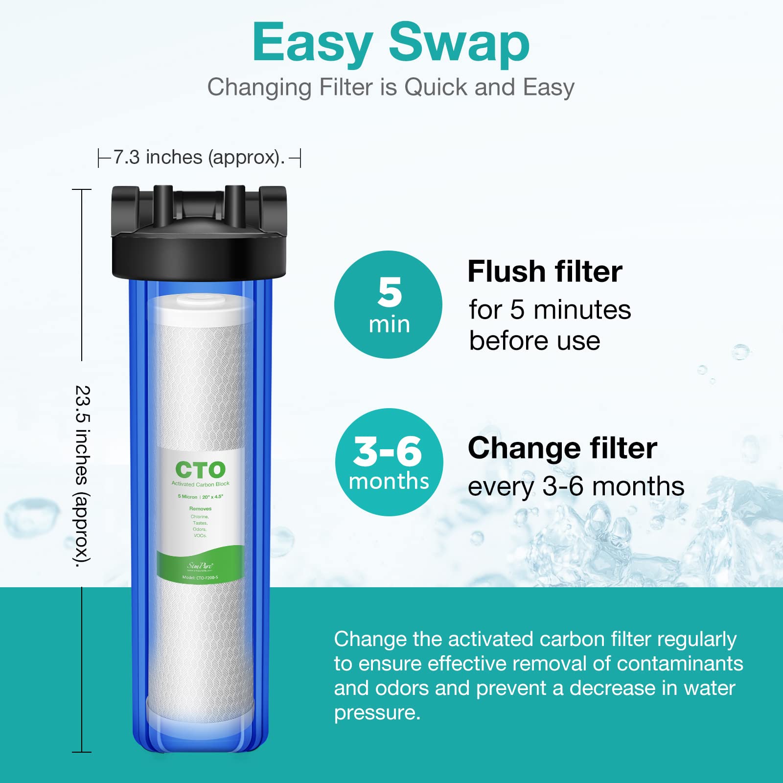 Simpure 20 X 4.5 Inch 5 Micron Big Whole House Water Filter | Cto Activated Carbon Filter Replacement Cartridge Coconut Shell Ch