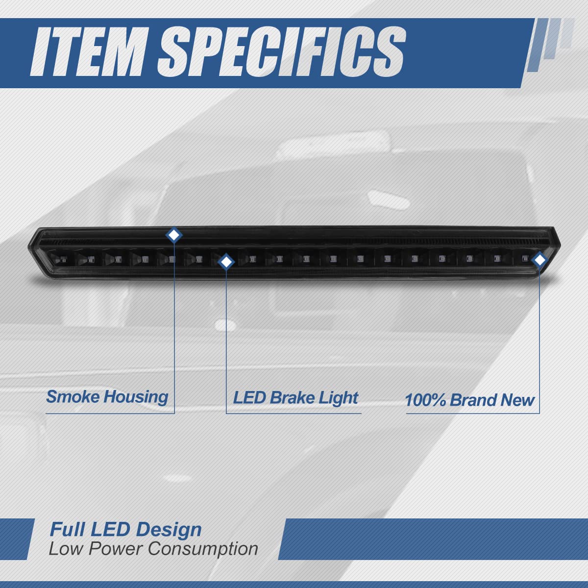 Auto Dynasty Full Led 3Rd Third Brake Tail Light Rear Stop Lamp Compatible With Chevy Suburban Tahoe 15-20, High Mount, Black Ho