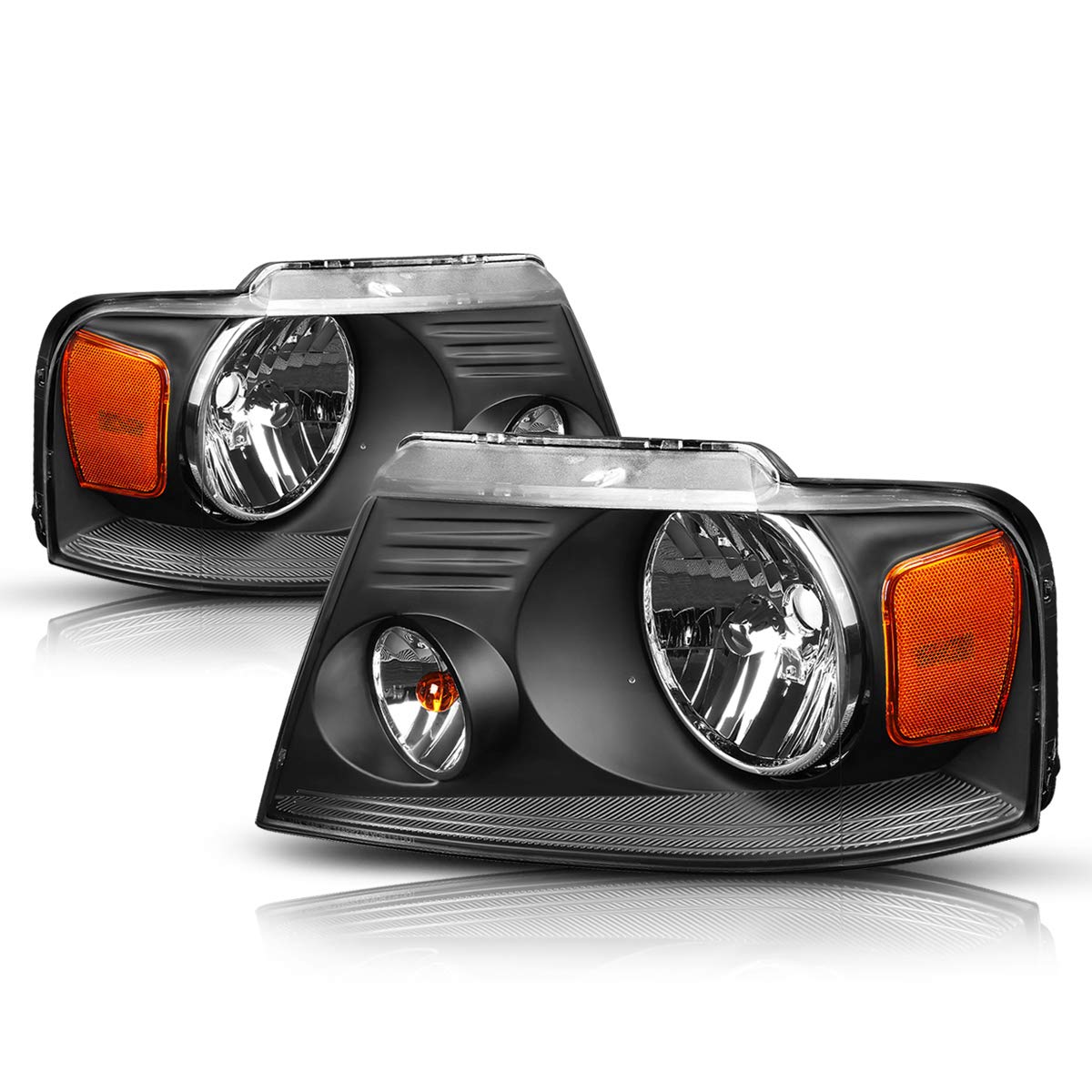 2Pcs Replacement Headlights Assembly Compatible With Ford F150 04-08/Lincoln Mark Lt 06-08,Black Housing/Amber Corner