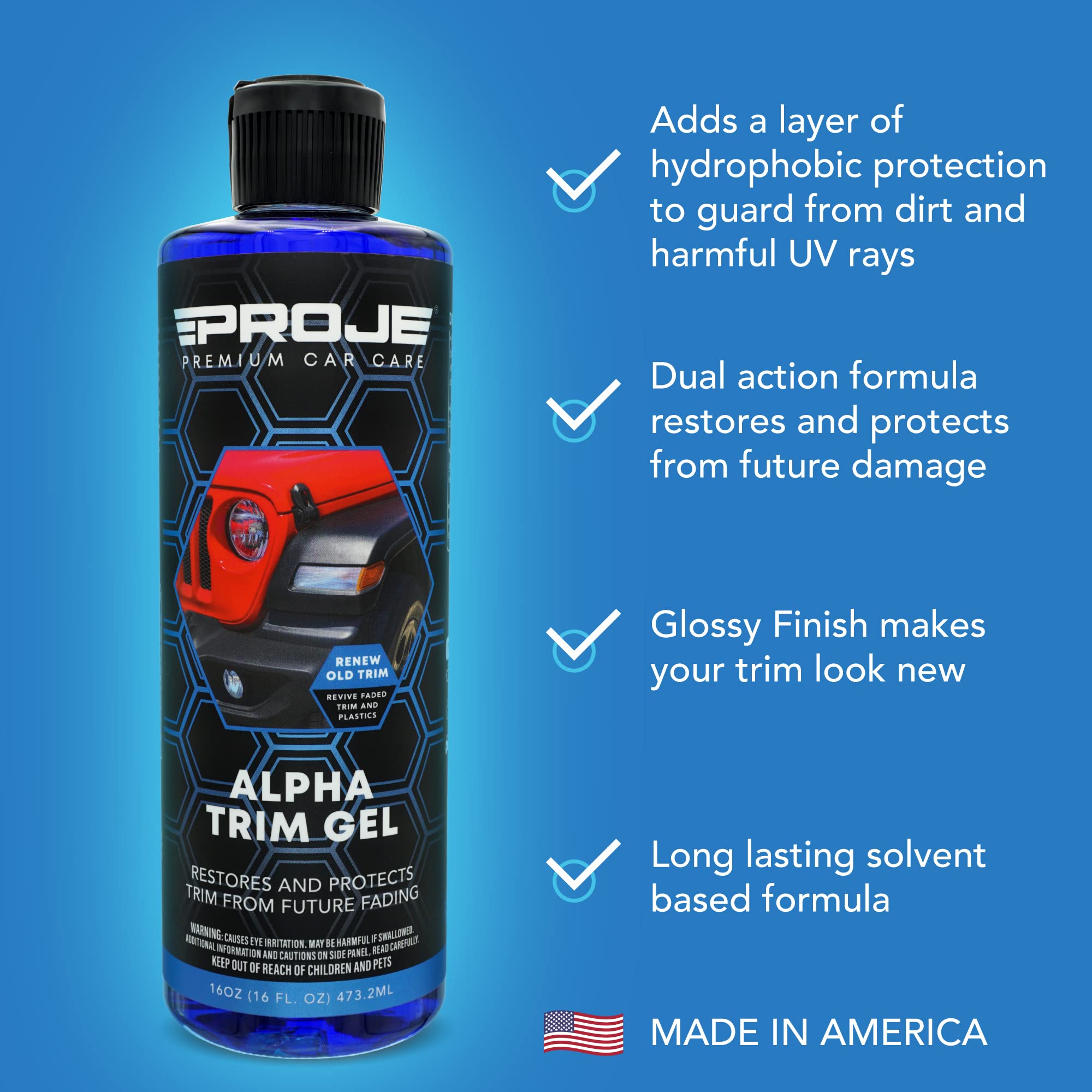 Proje' Alpha Trim Gel - Plastic Restorer - Easy To Use Trim Coat For Cars - Restores Original Appearance - Long Lasting Shine -