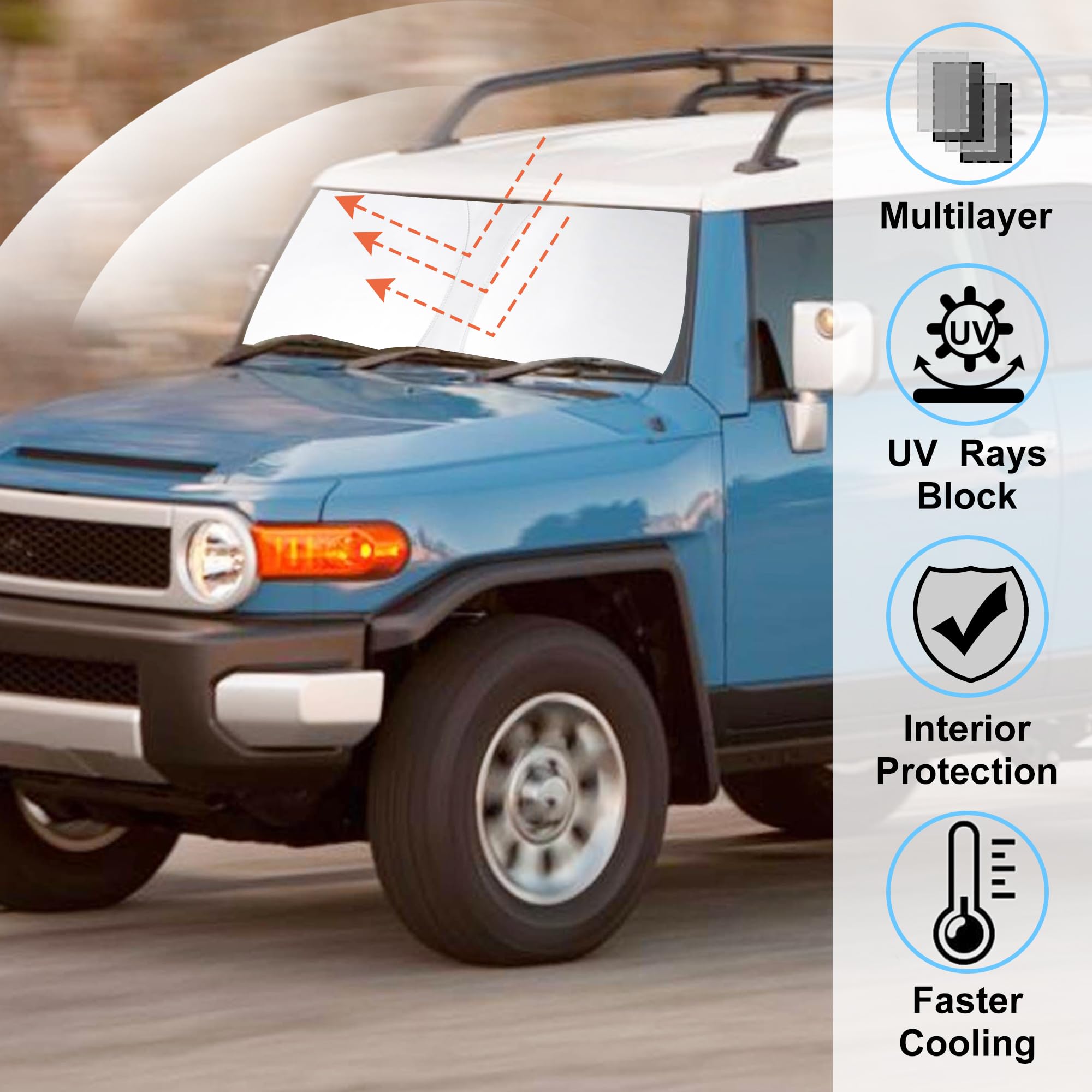 Windshield Sun Shade Custom Fit For 2007-2014 Toyota Fj Cruiser Sport Utility Accessories Foldable Sunshade Sun Blocker Protect