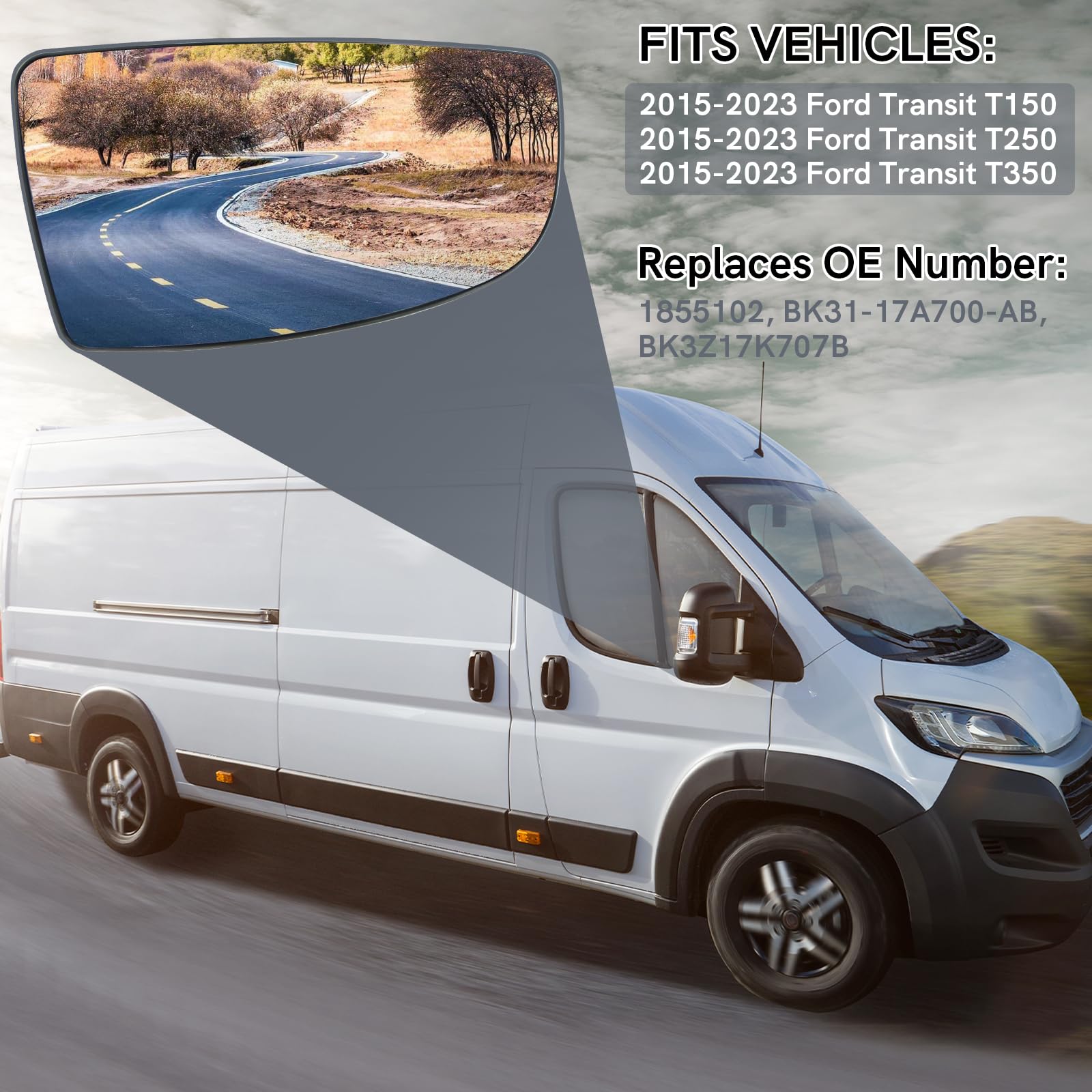 Top-Max Passenger Right Side Lower Mirror Glass Replacement For Ford Transit 150 250 350 Mk8 2014 2015 2016 2017 2018 2019 2020