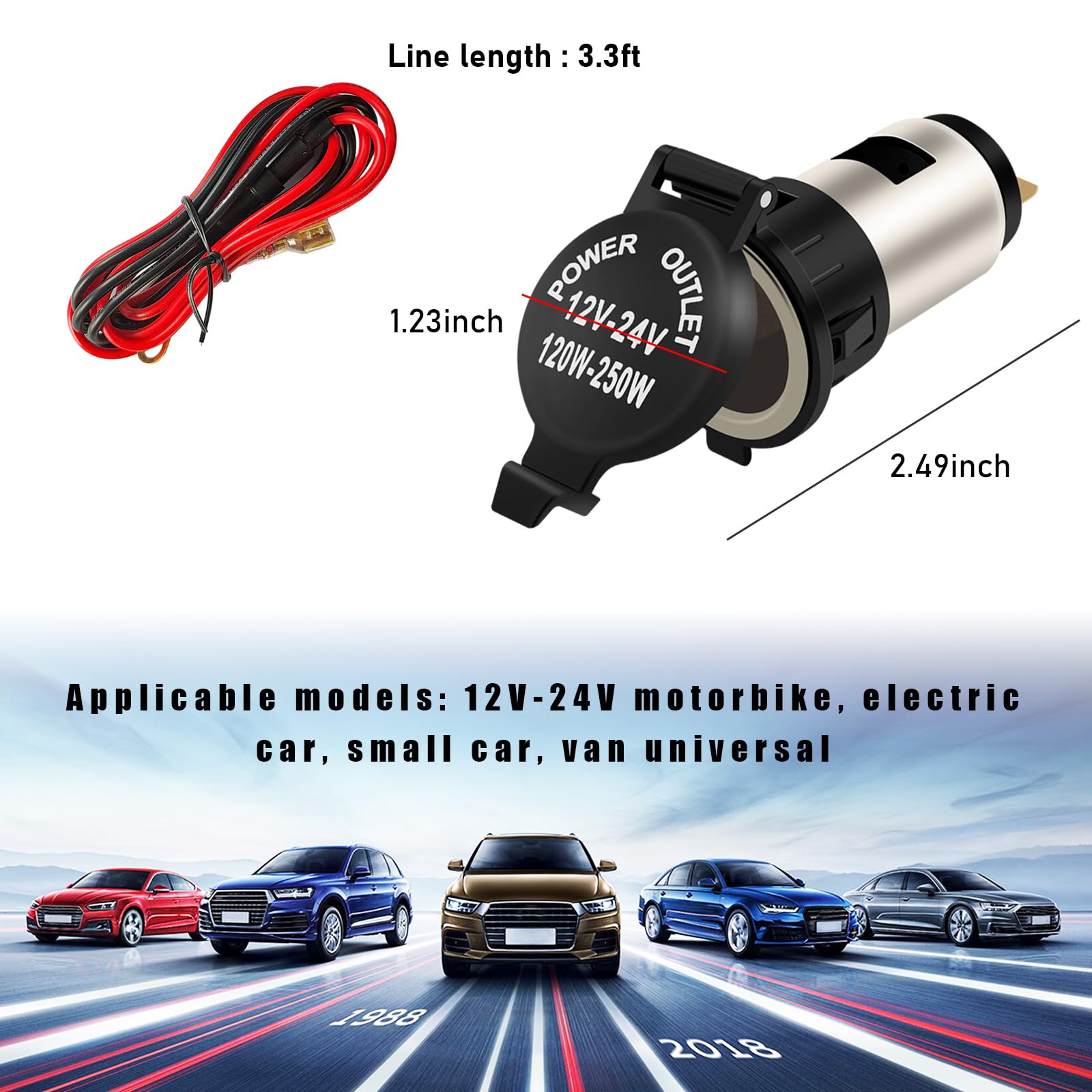 Ohleats Car Cigarette Lighter Socket, 12V Waterproof Auto Cigarette Lighter Adapter With Extension Cable, Vehicle Lighter Power