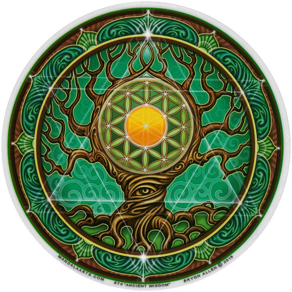 Ancient Wisdom Tree and Flower of Life - Window Sticker / Decal (4.5' X 4.5')