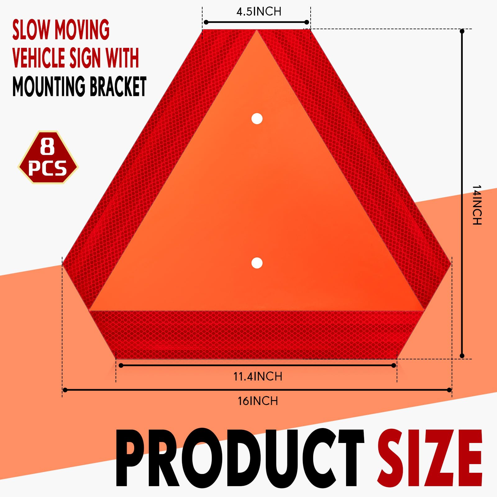 Yaocom 8 Sets Slow Moving Vehicle Sign With Mounting Bracket 14 x 16 Inch Triangle Sign Aluminum Warning Triangles for Golf Cart