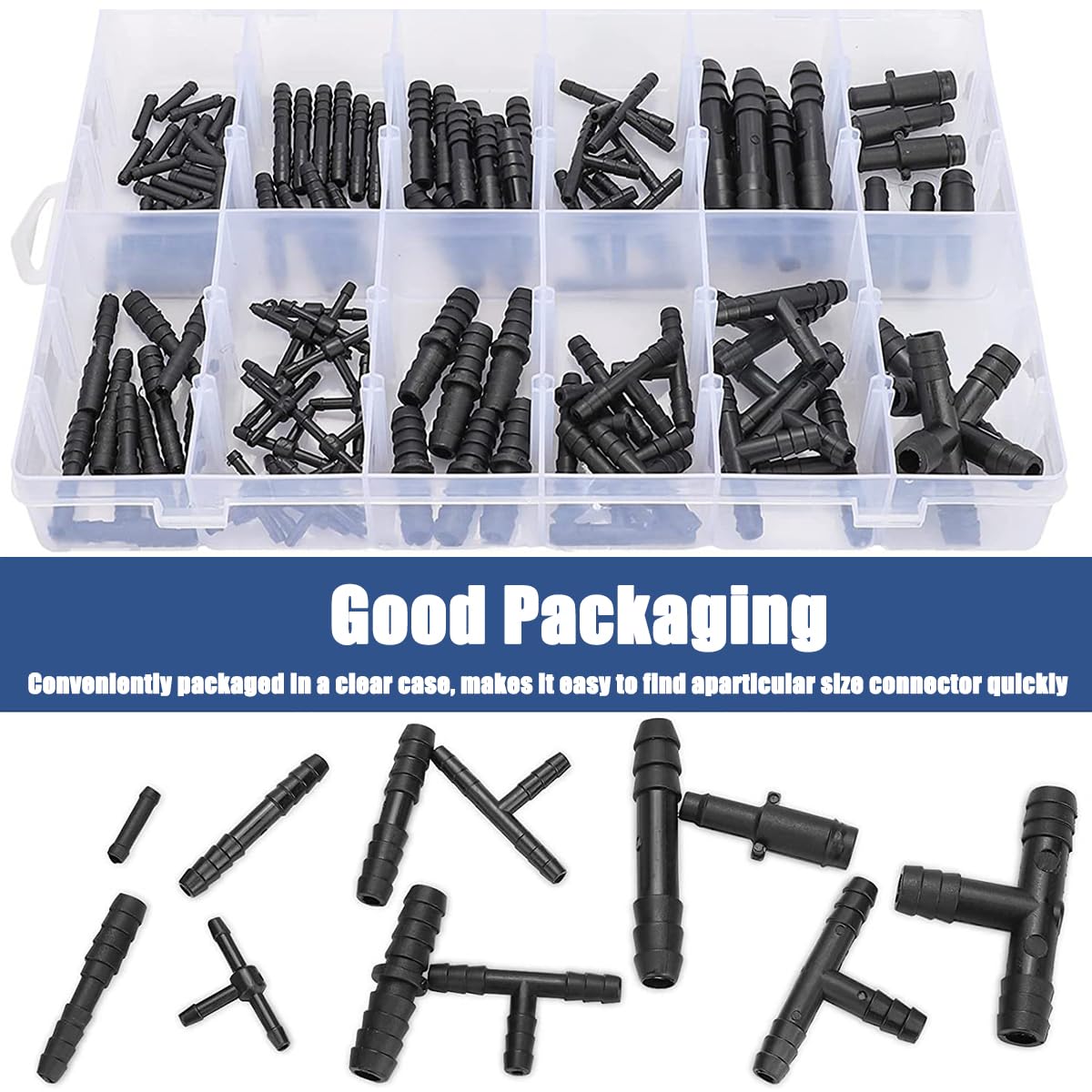 Belomi Vacuum Connector Assortment, 113 Pcs Nylon Barbed Type Vacuum Tubing Connector Assortment Kit, Universal 12 Sizes Hose Te