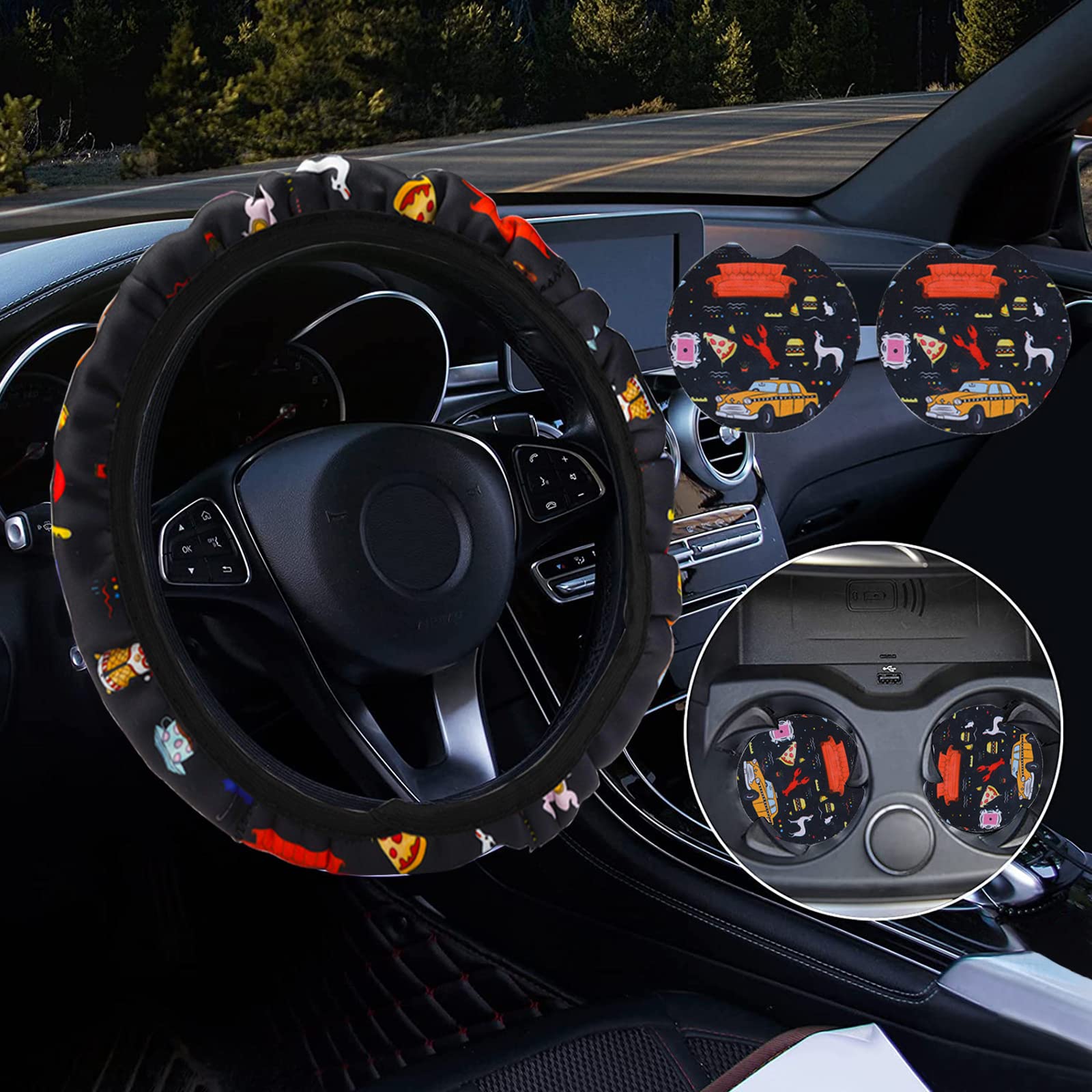 12Pcs Car Accessories Set,Funny Tv Show Merchandise,Car Seat Cover,Steering Wheel Cover,Universal For Auto Truck Van Suv